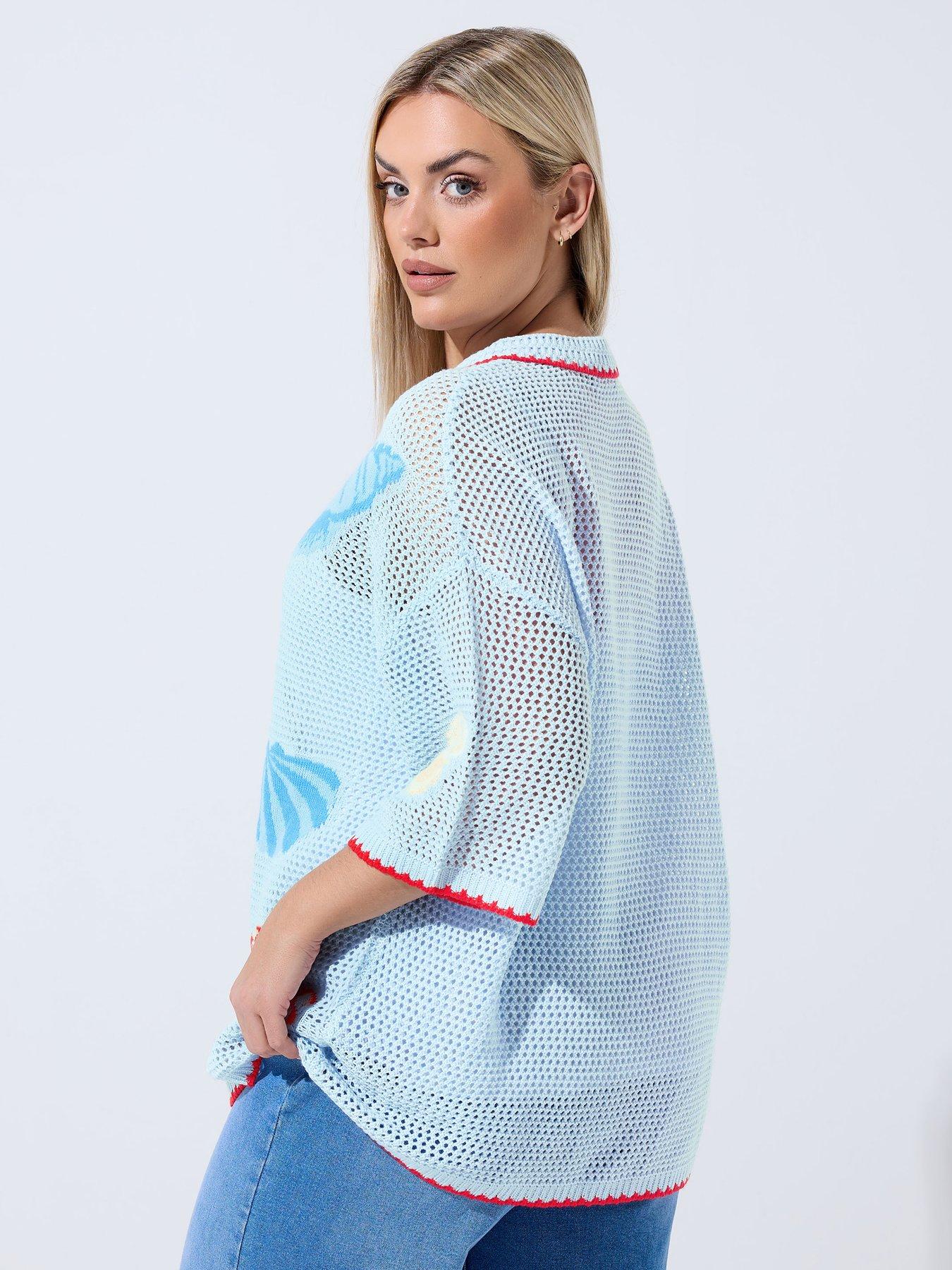 Image 2 of 4 of Yours Curve Crochet Shirt - Blue