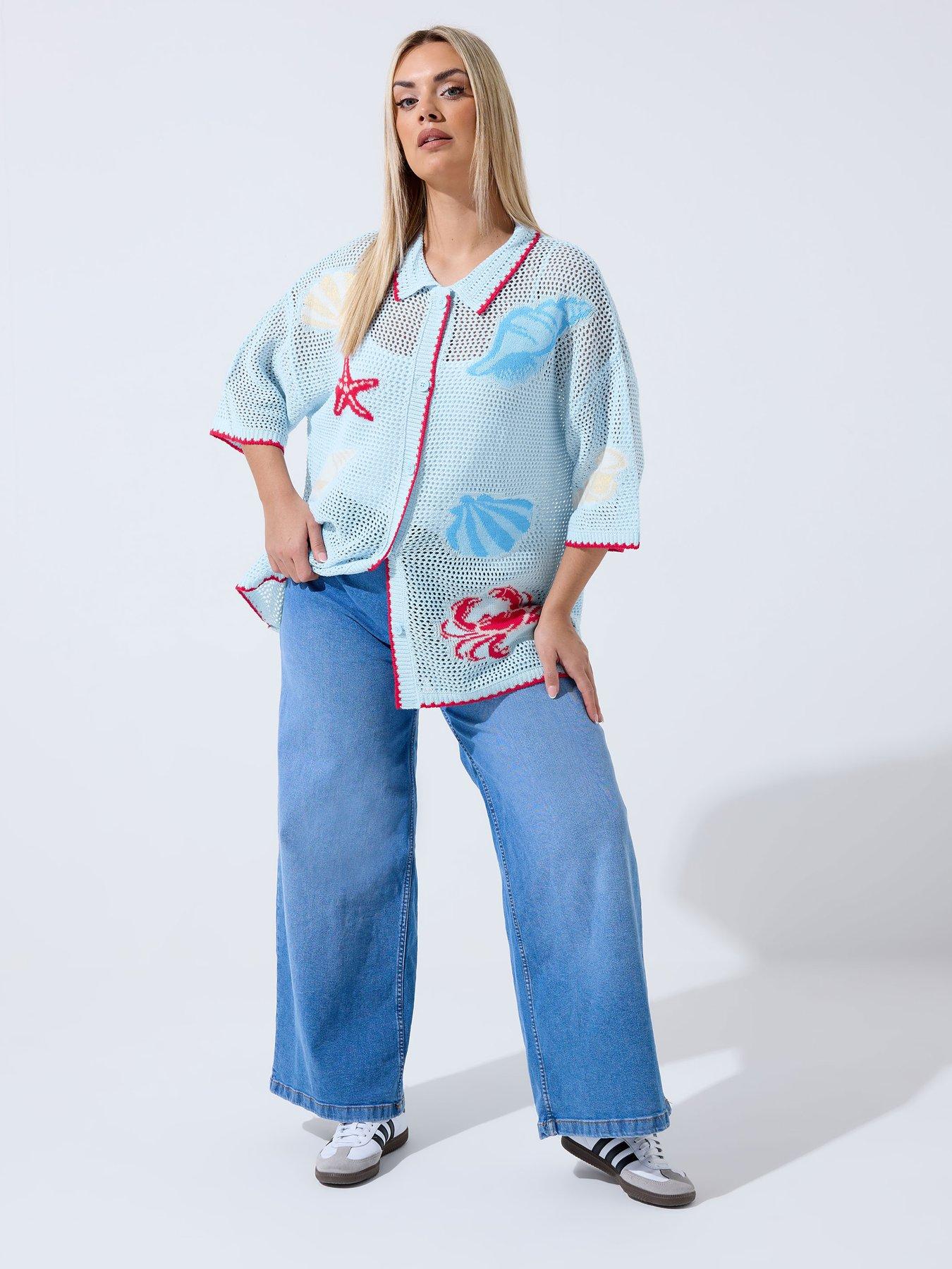 Image 3 of 4 of Yours Curve Crochet Shirt - Blue