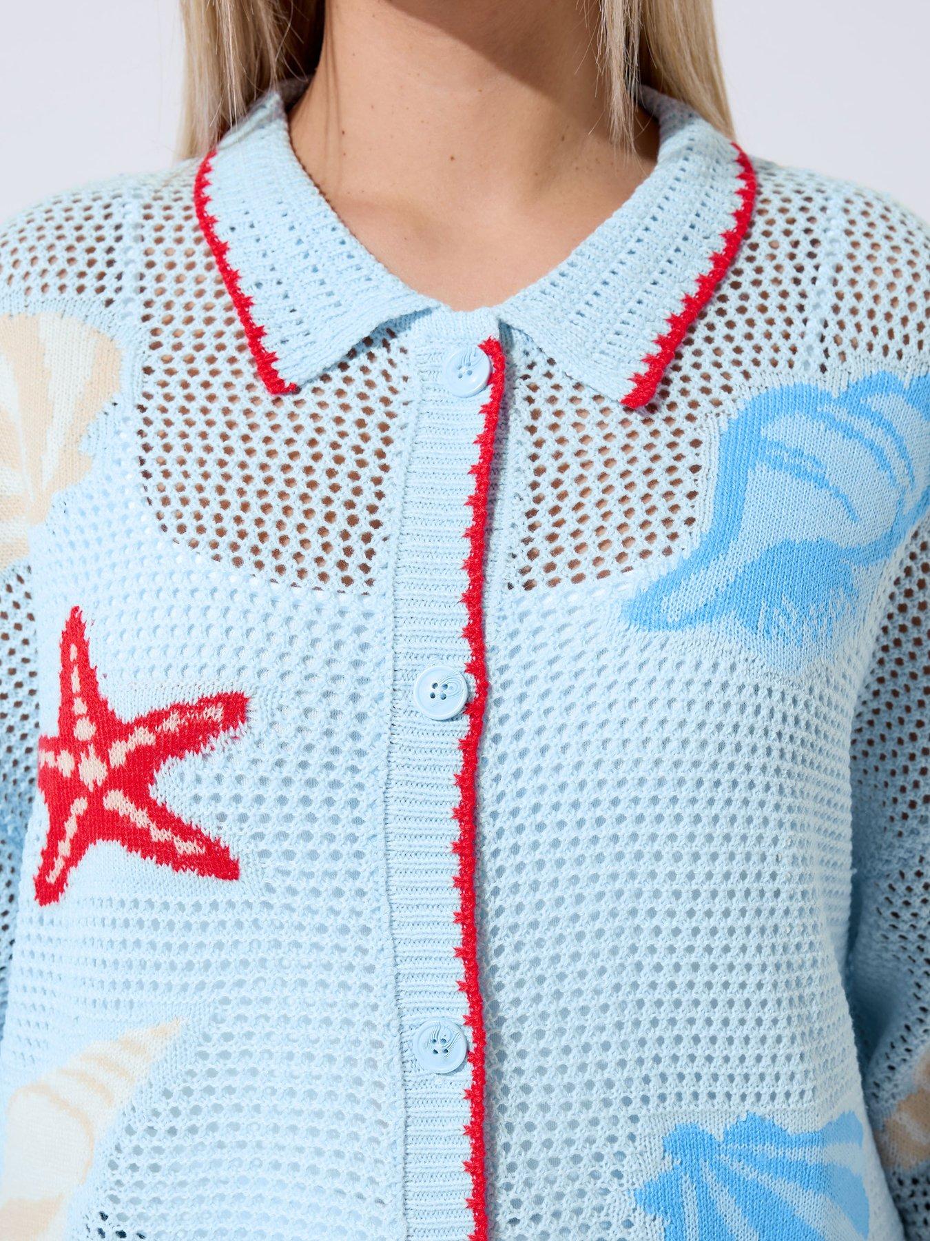 Image 4 of 4 of Yours Curve Crochet Shirt - Blue