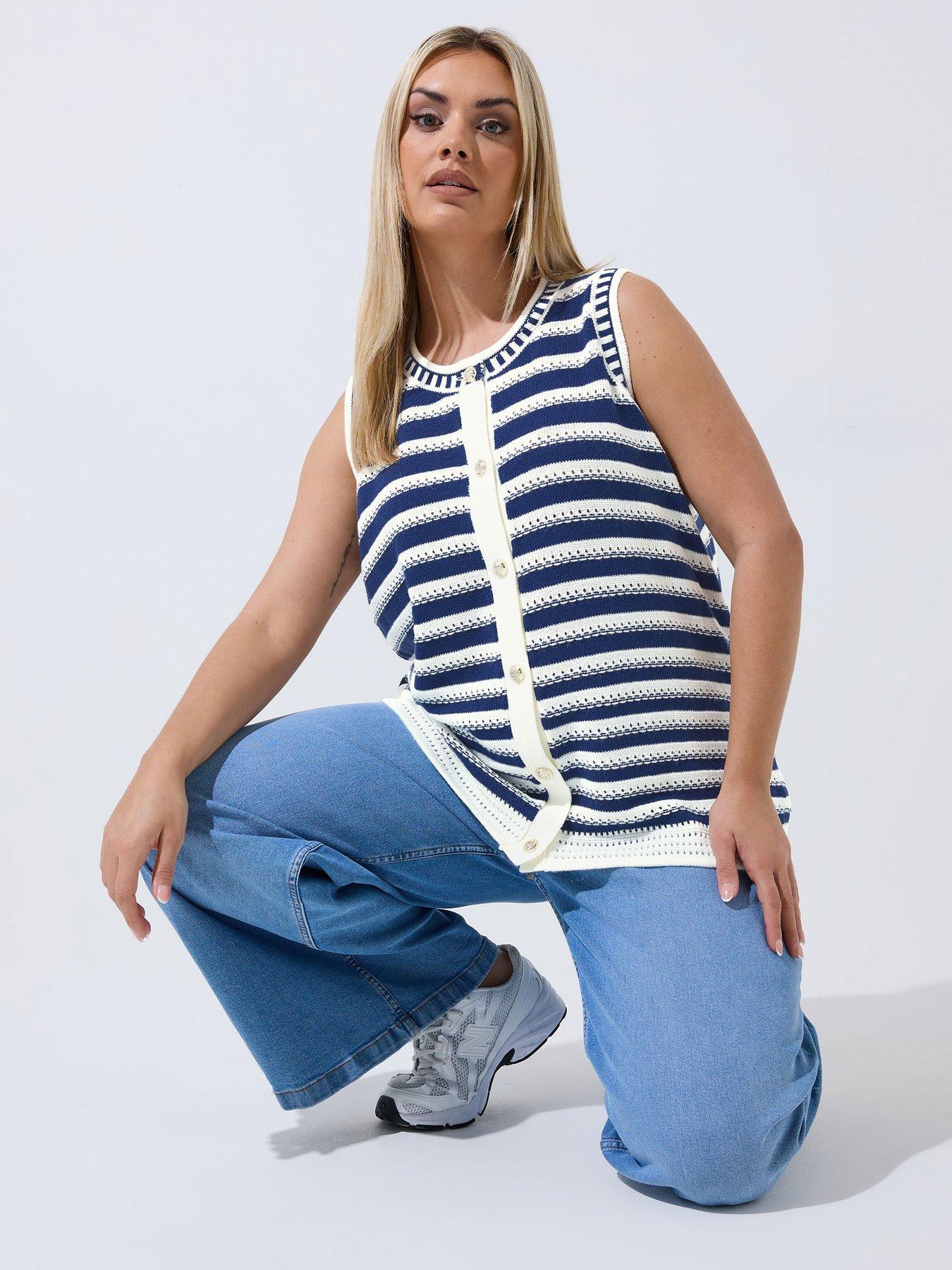 Yours Curve Stripe Button Waistcoat - Black