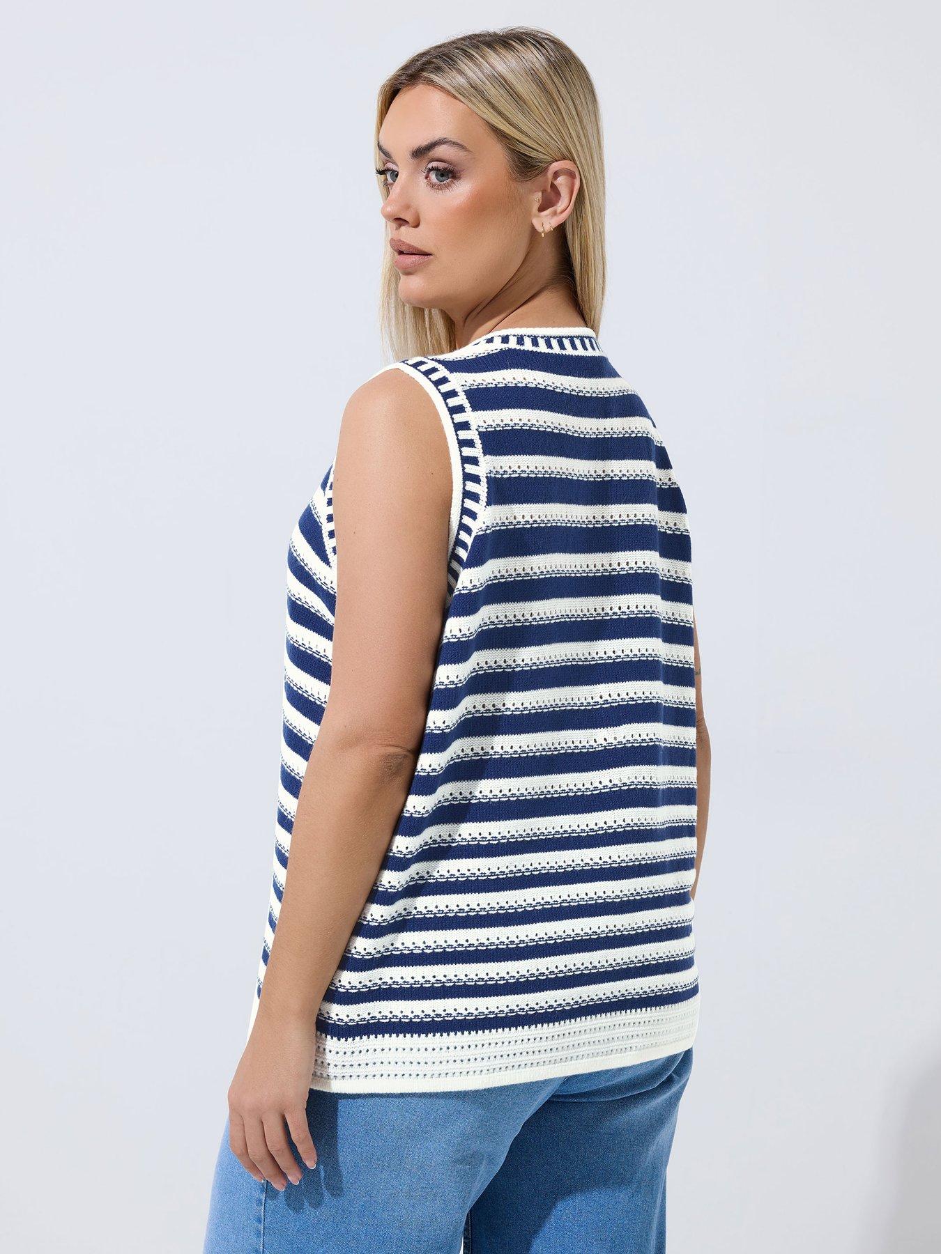 Image 2 of 5 of Yours Curve Stripe Button Waistcoat - Black