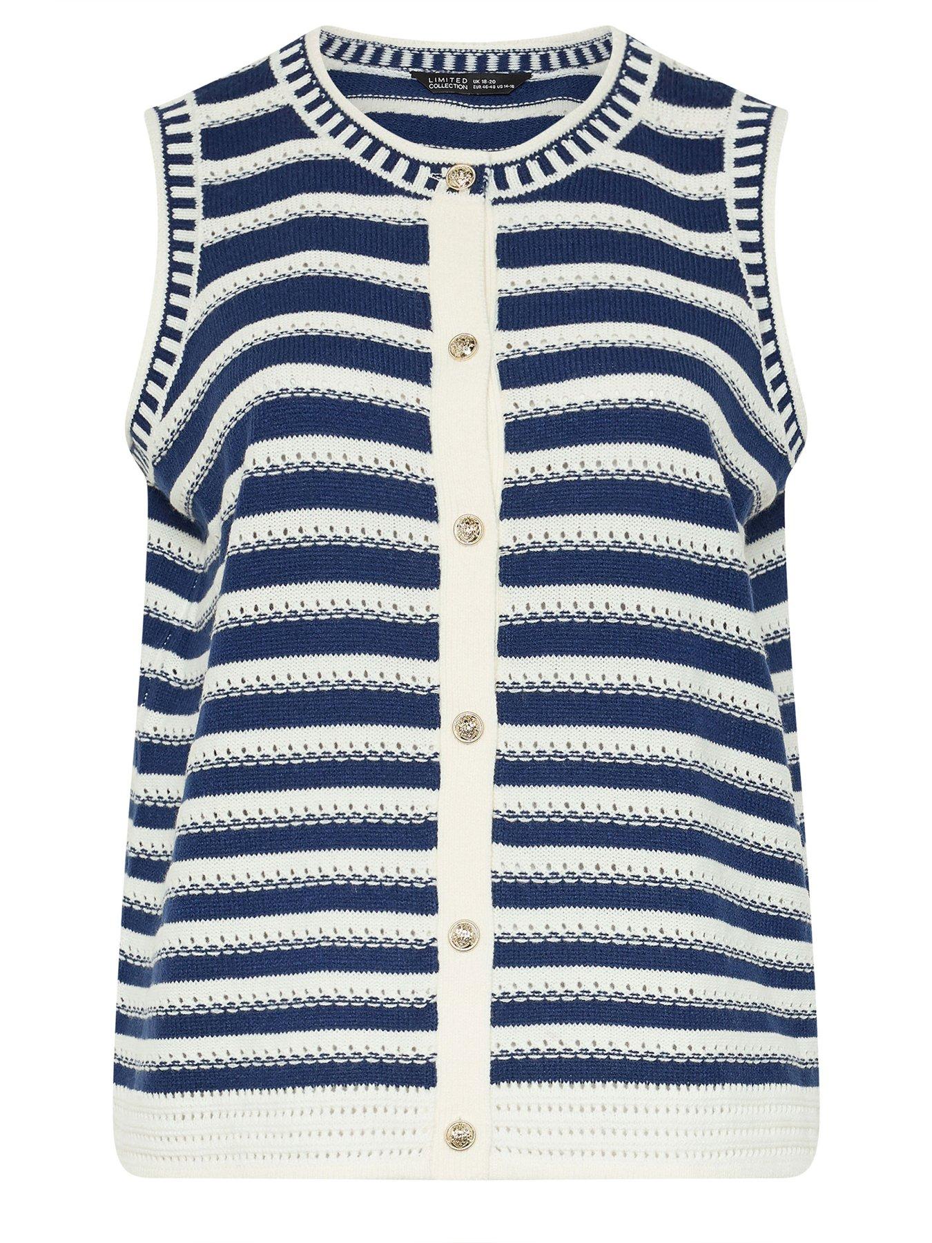 Image 5 of 5 of Yours Curve Stripe Button Waistcoat - Black