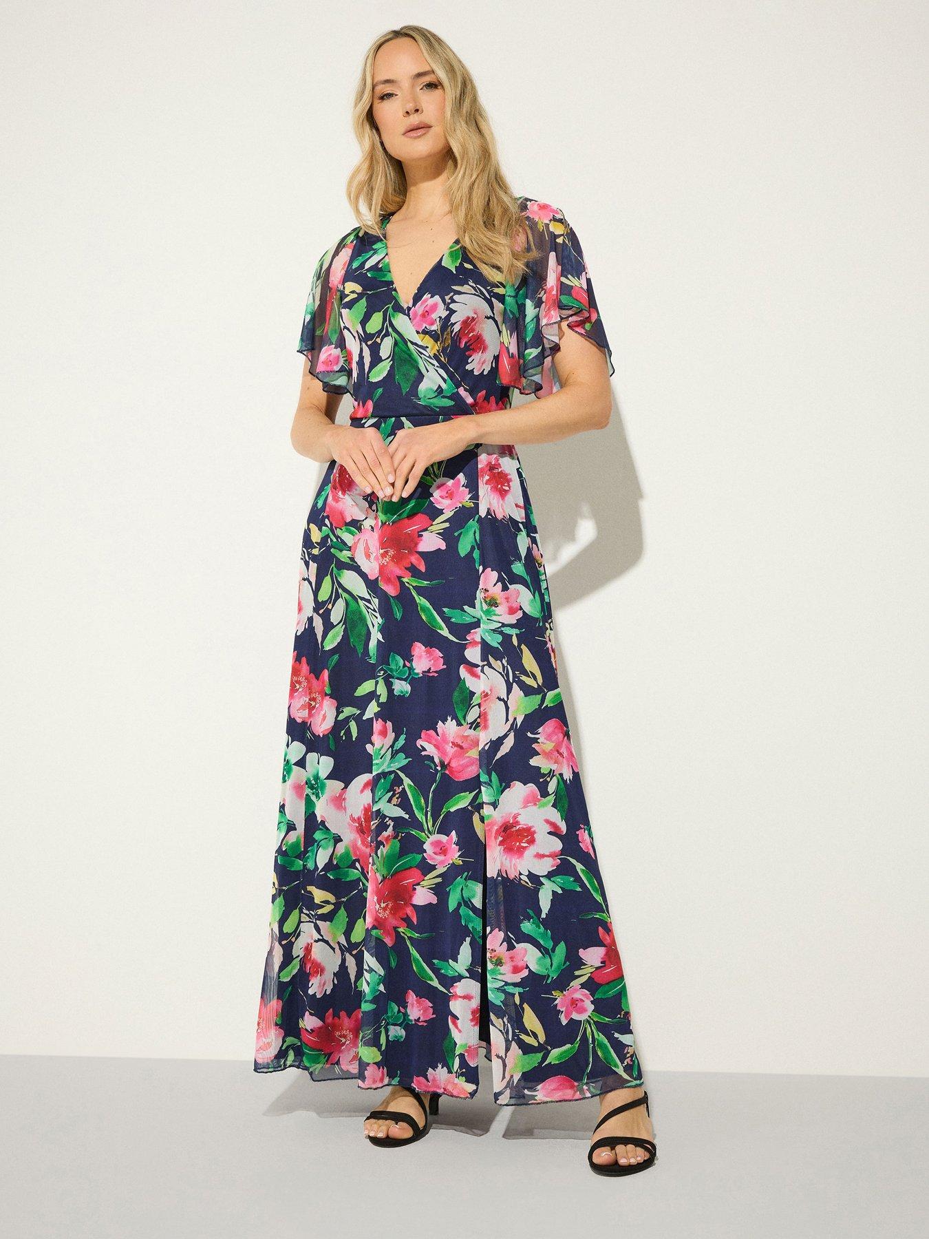 Long Tall Sally Floral Mesh Wrap Maxi Dress - Blue