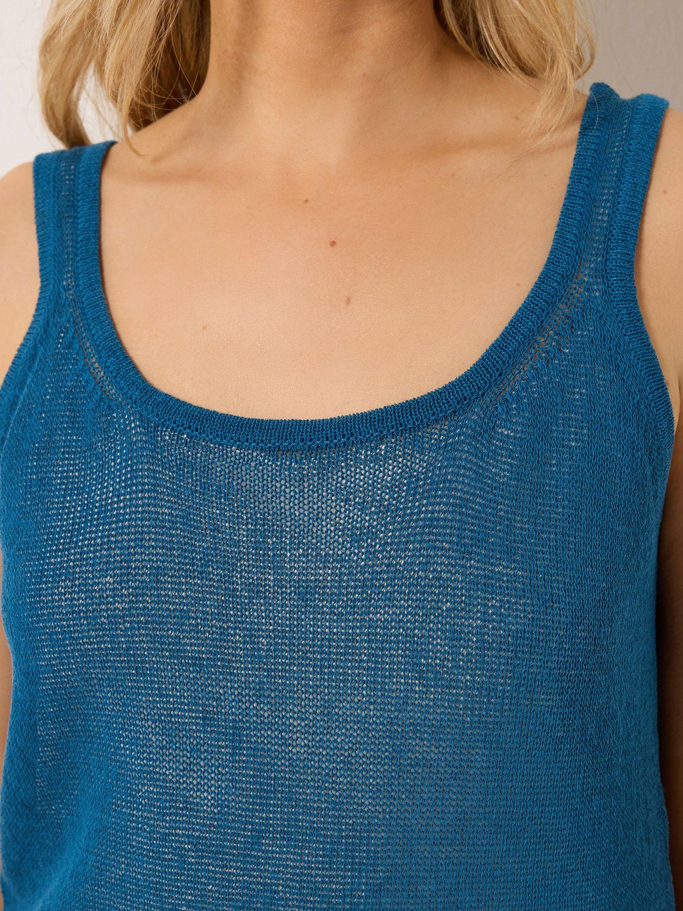 Image 4 of 5 of Long Tall Sally Premium Linen Knit Vest - Blue
