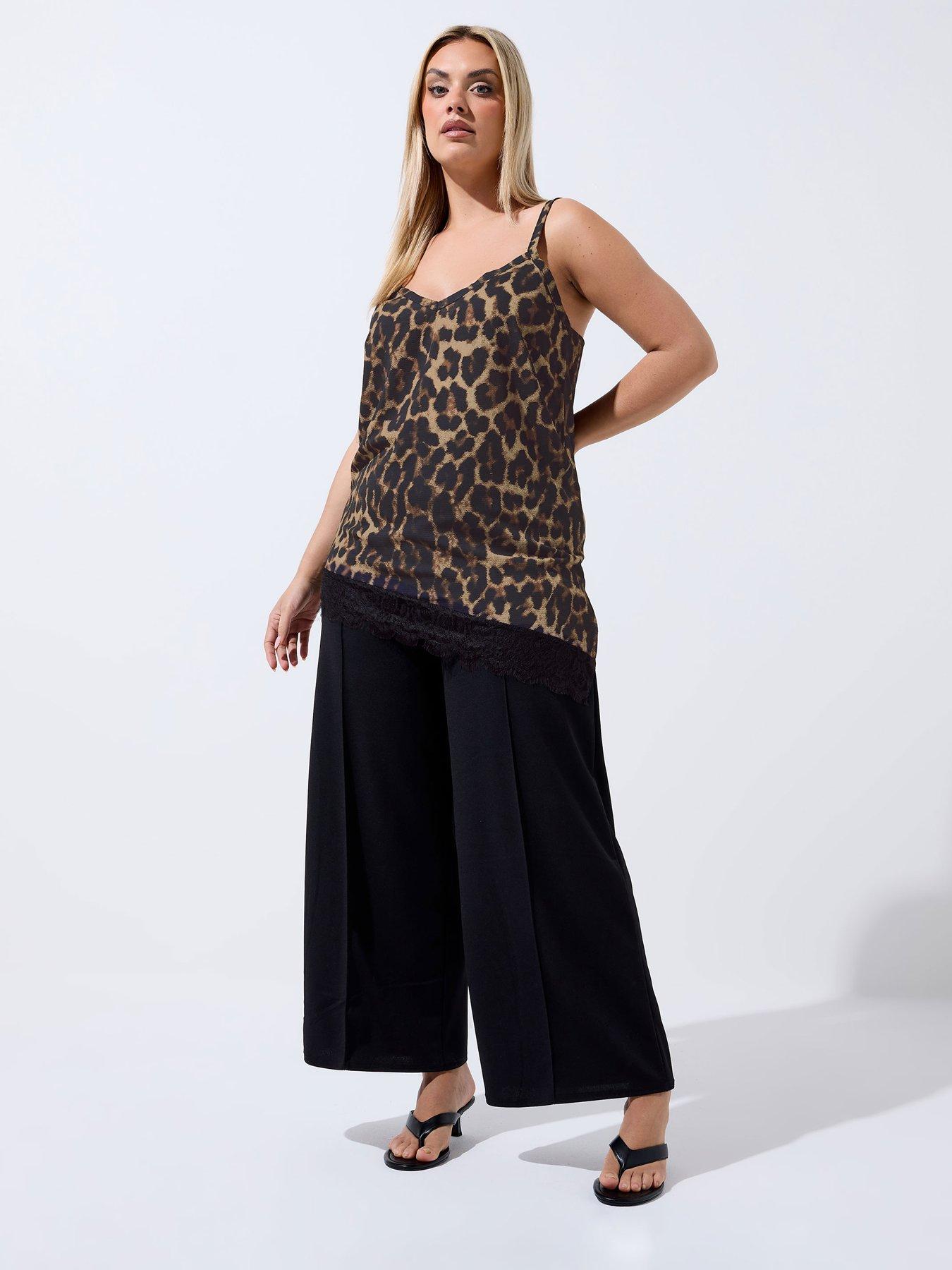 Image 3 of 4 of Yours Curve Leopard Print Asymmetric Lace Hem Vest - Black