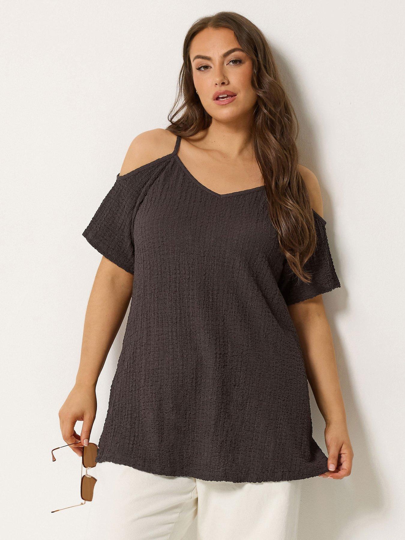 Yours Curve Textured Cold Shoulder Top - Black