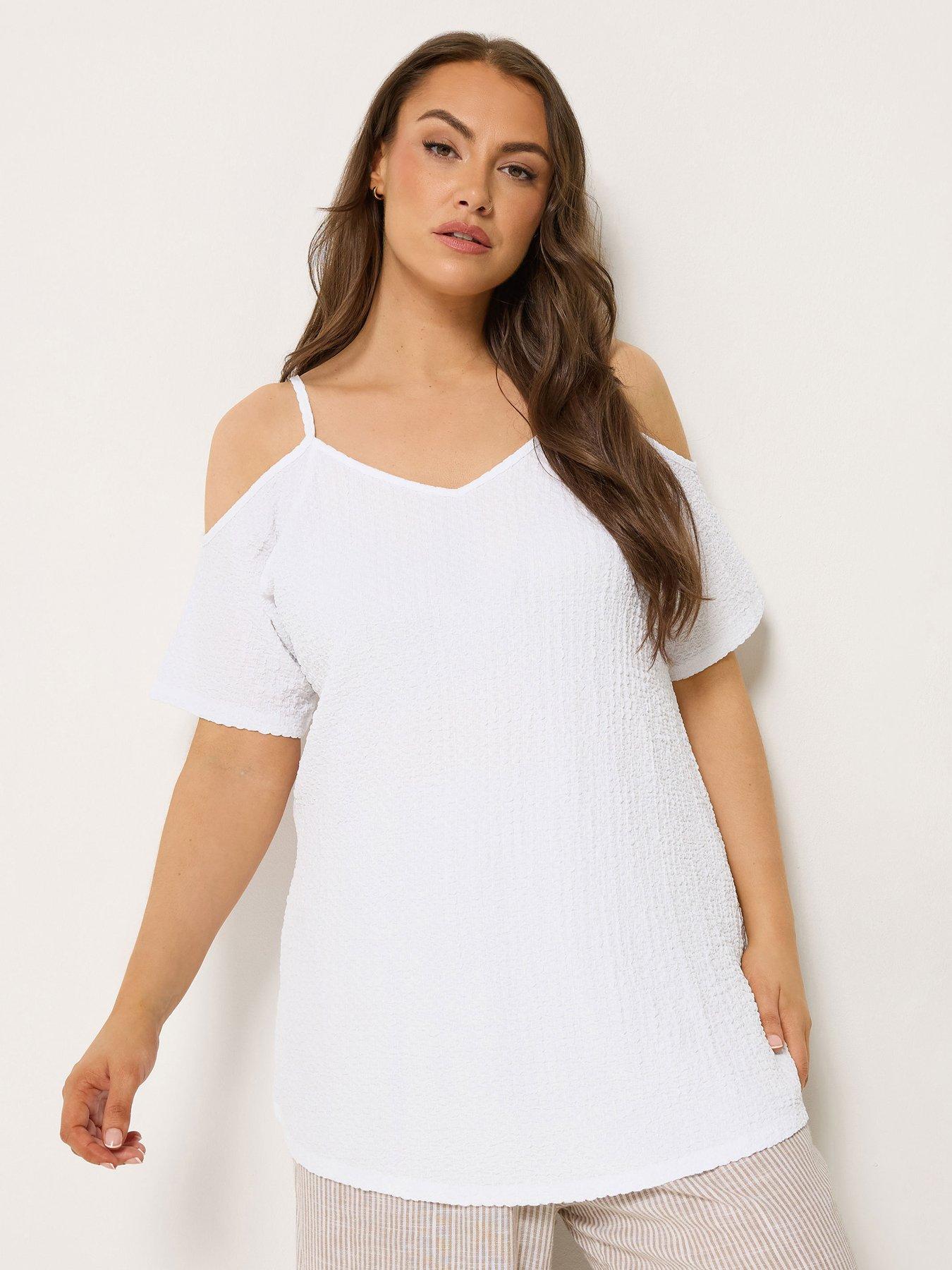 Yours Curve Textured Cold Shoulder Top - White