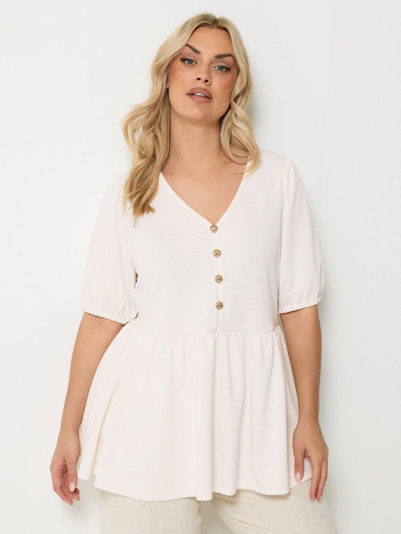Yours Curve Shell Print Peplum Top - White