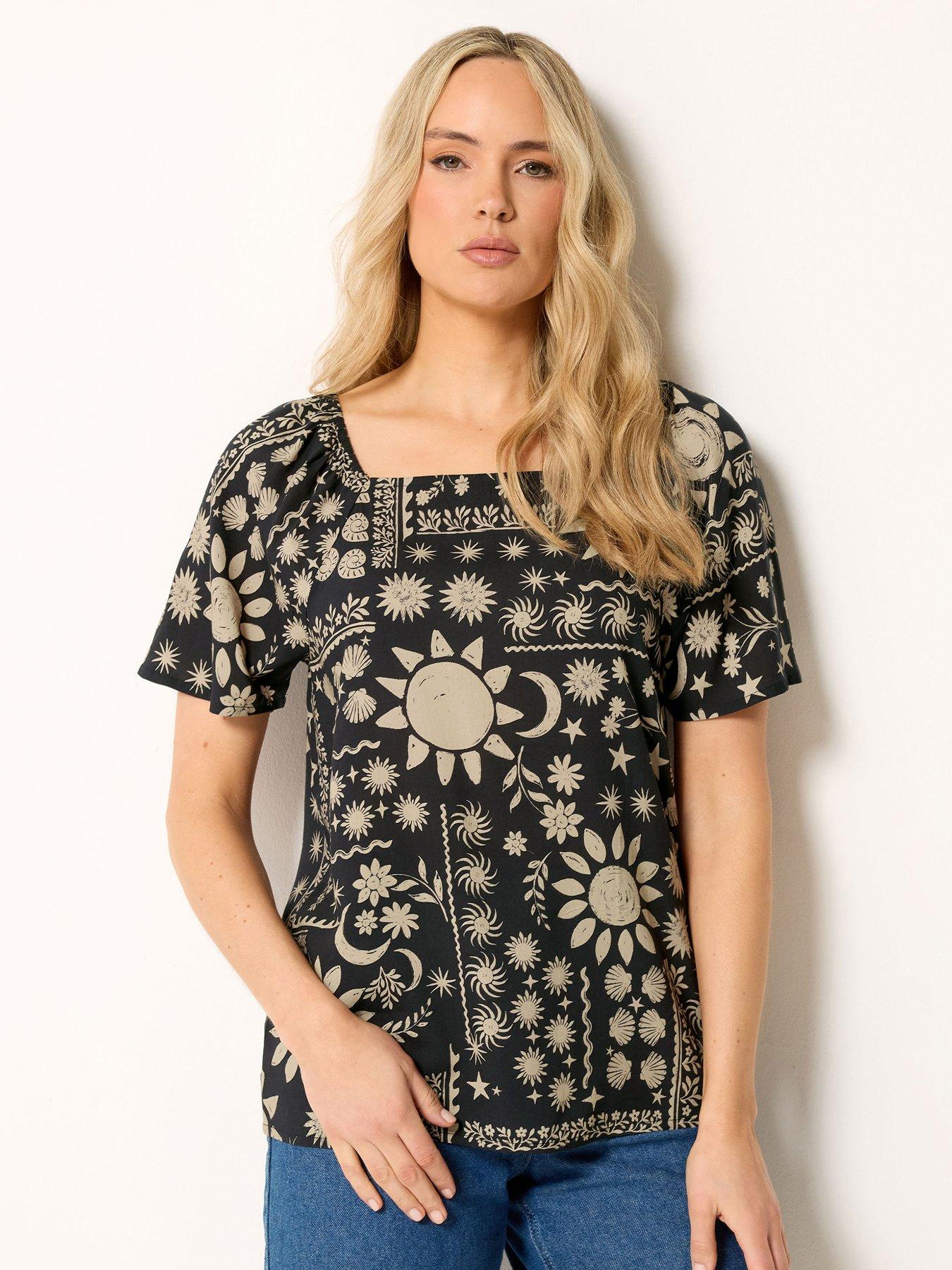 Long Tall Sally Coastal Print Square Neck Blouse - Black