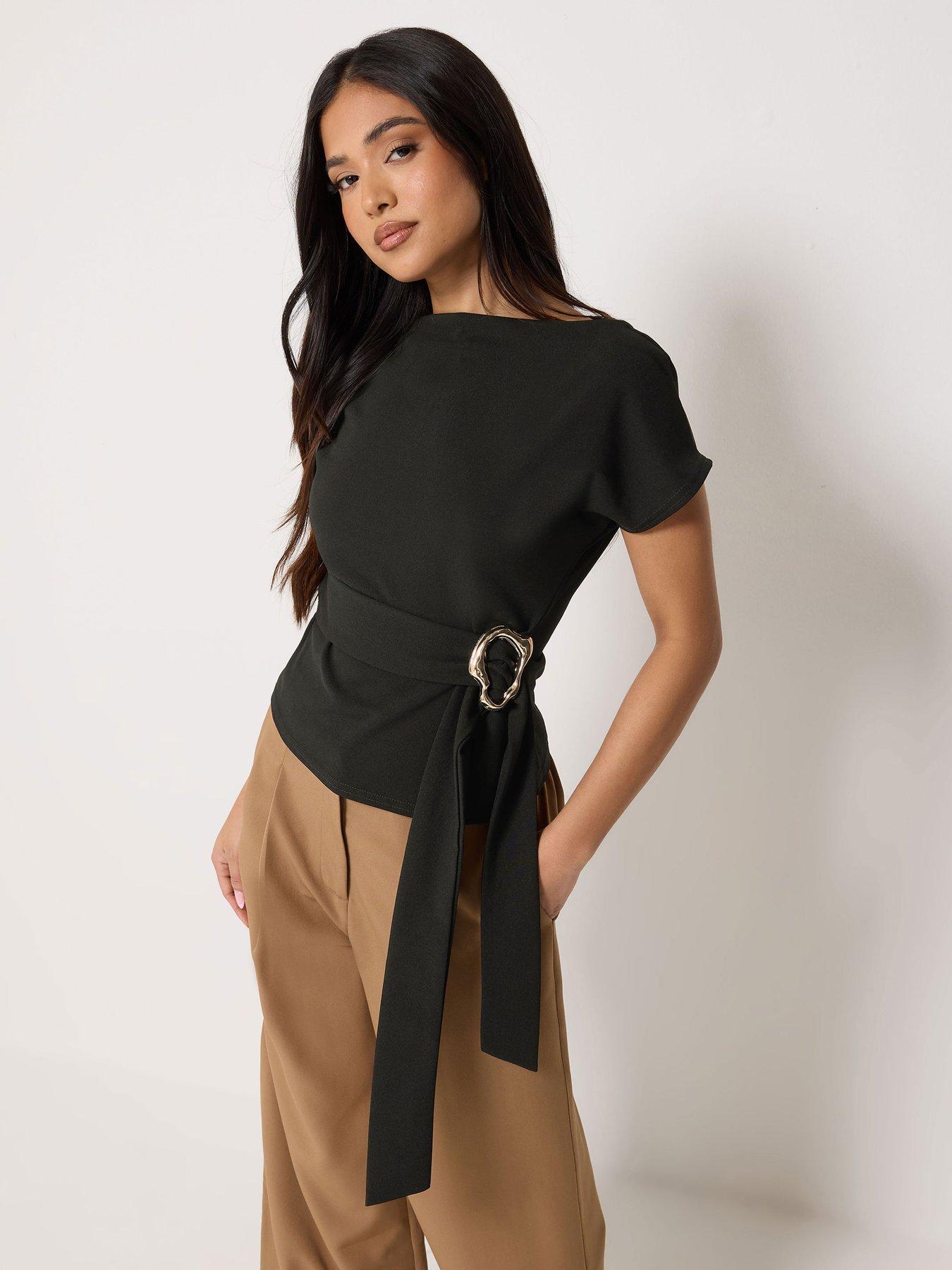 Image 1 of 4 of PixieGirl Petite Buckle Belt Top - Black