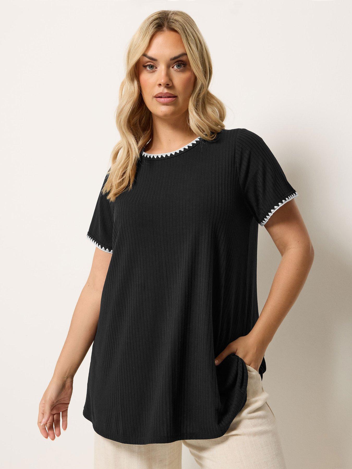 Image 1 of 4 of Yours Curve Rib Swing T-Shirt - Black