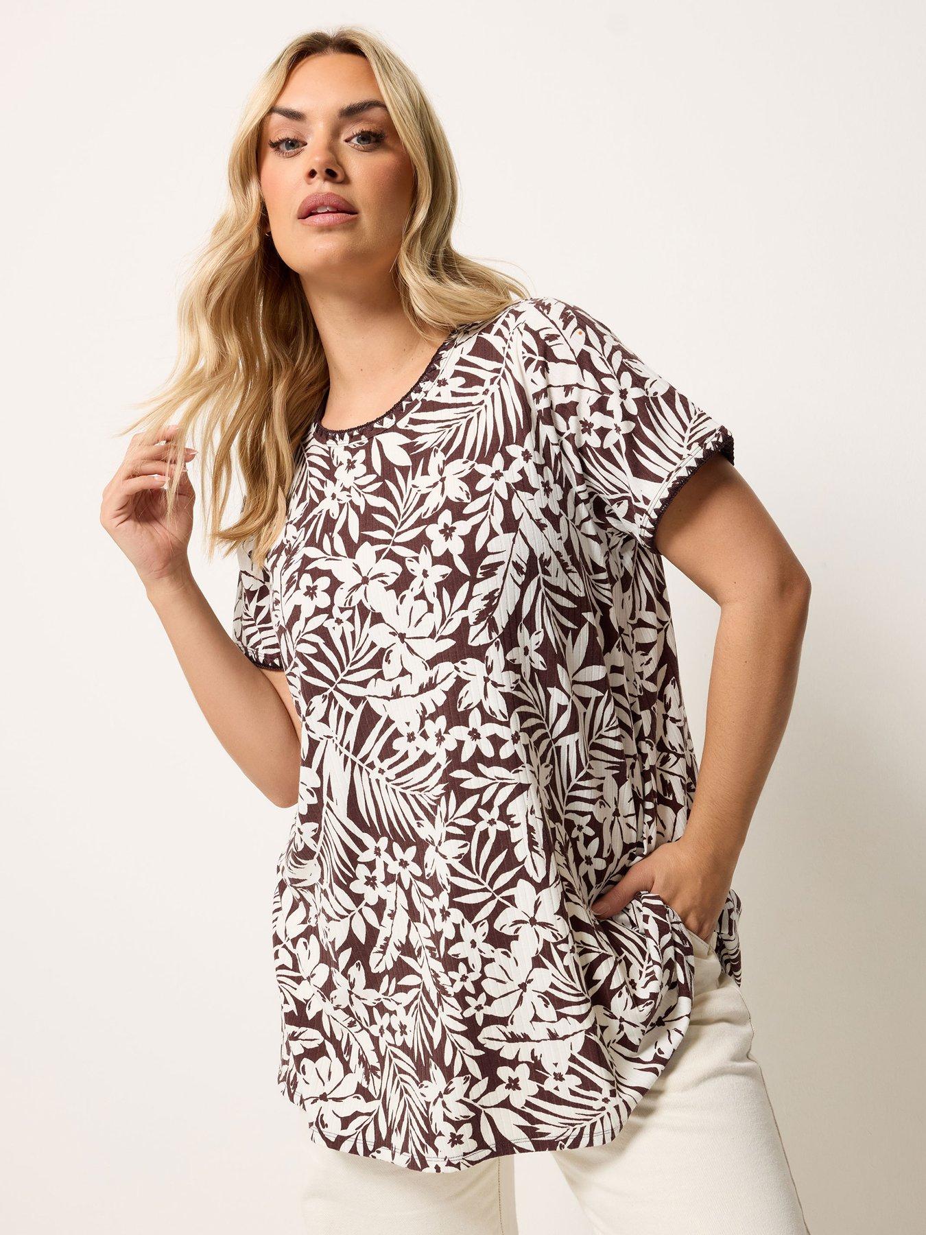 Image 1 of 4 of Yours Curve Rib Swing T-Shirt - Brown