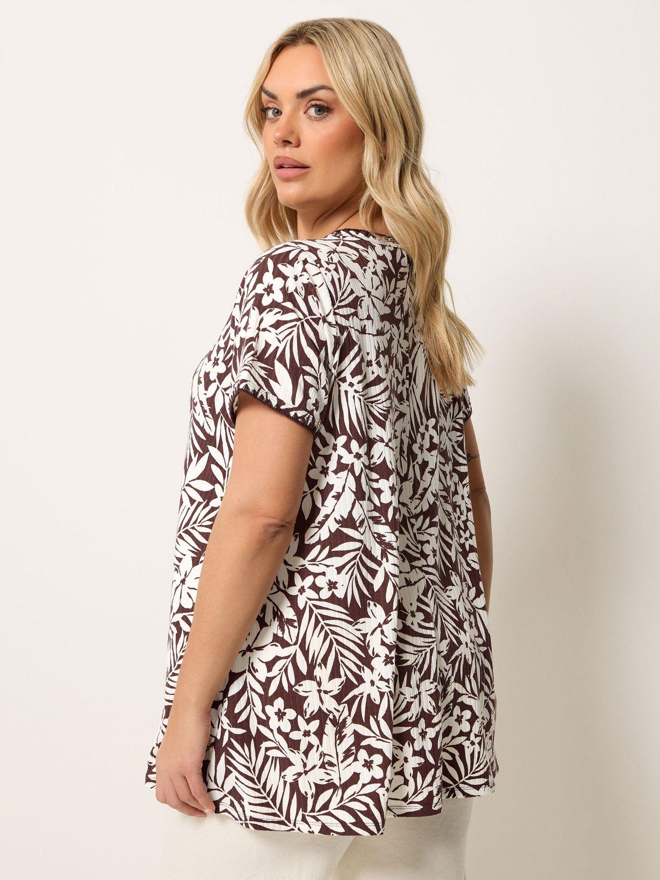 Image 2 of 4 of Yours Curve Rib Swing T-Shirt - Brown