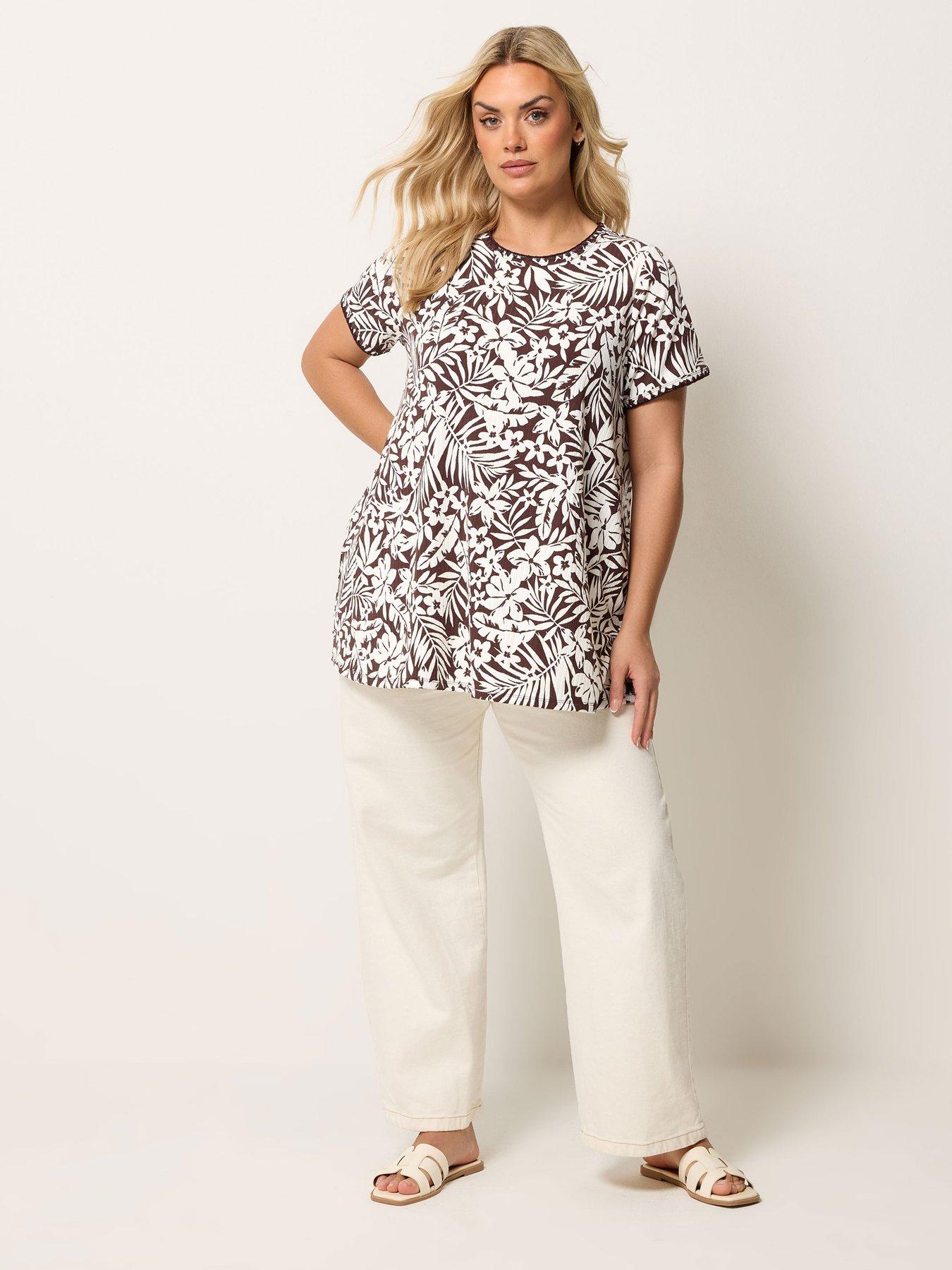 Image 3 of 4 of Yours Curve Rib Swing T-Shirt - Brown