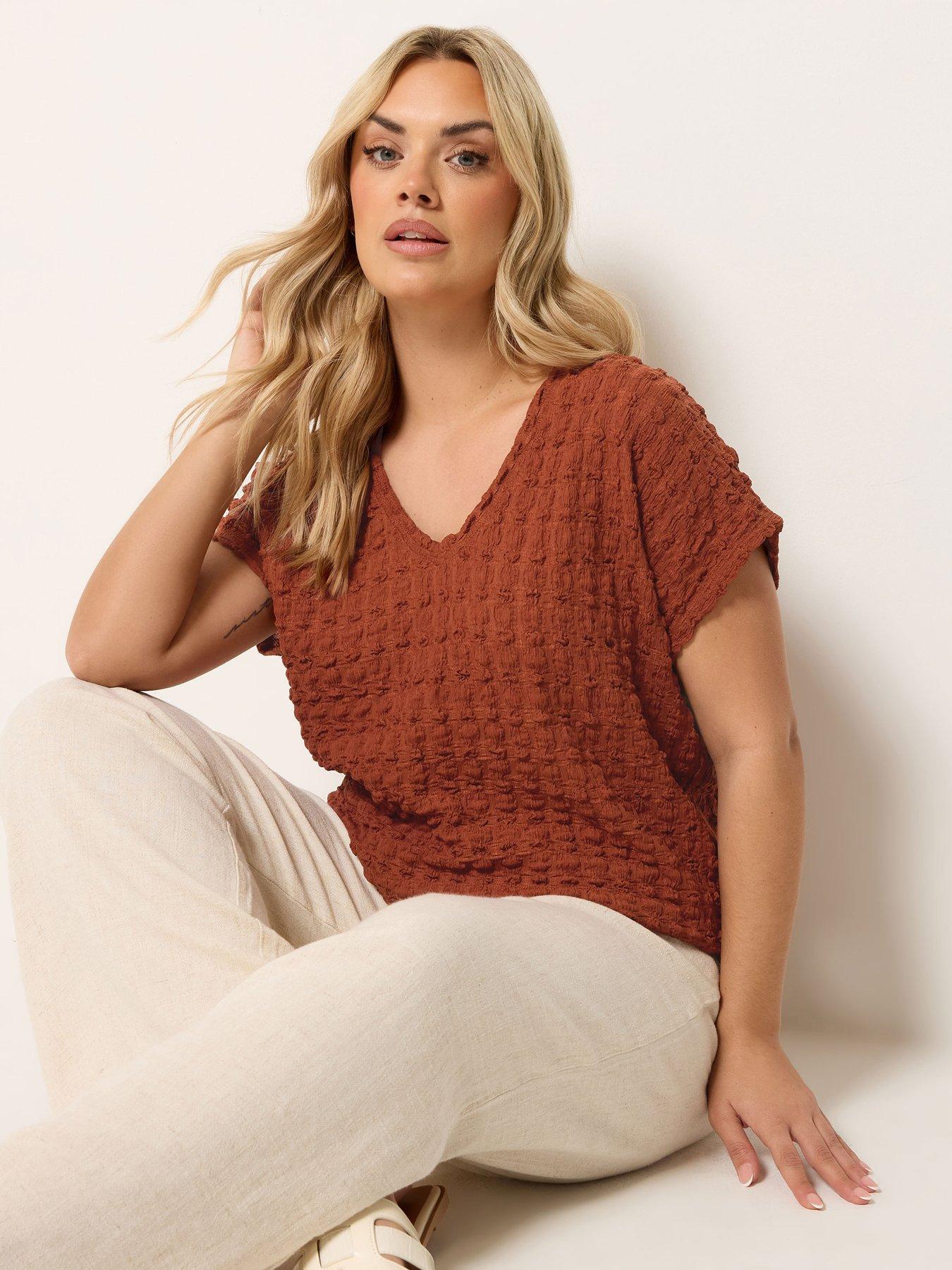 Yours Curve Bubble Textured T-Shirt - Rust Orange