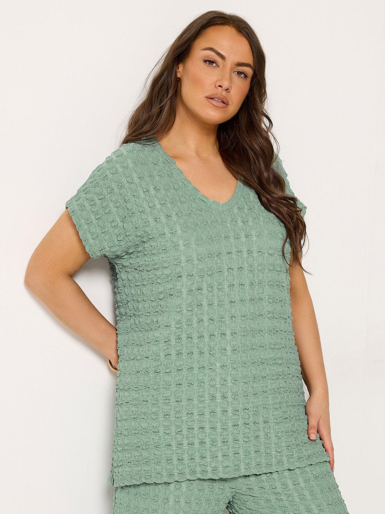 Image 1 of 4 of Yours Curve Bubble Texture Top - Sage Green