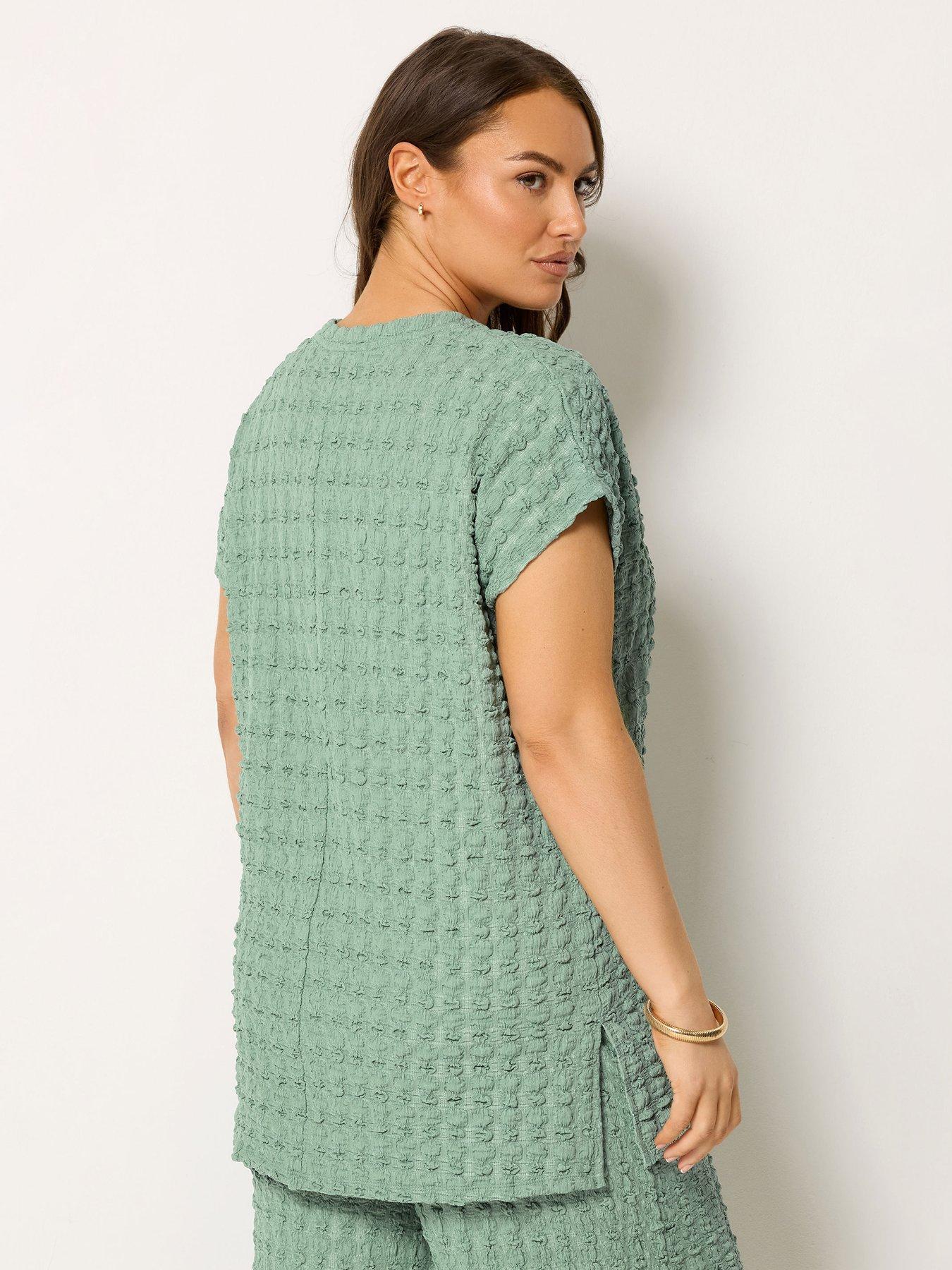 Image 2 of 4 of Yours Curve Bubble Texture Top - Sage Green