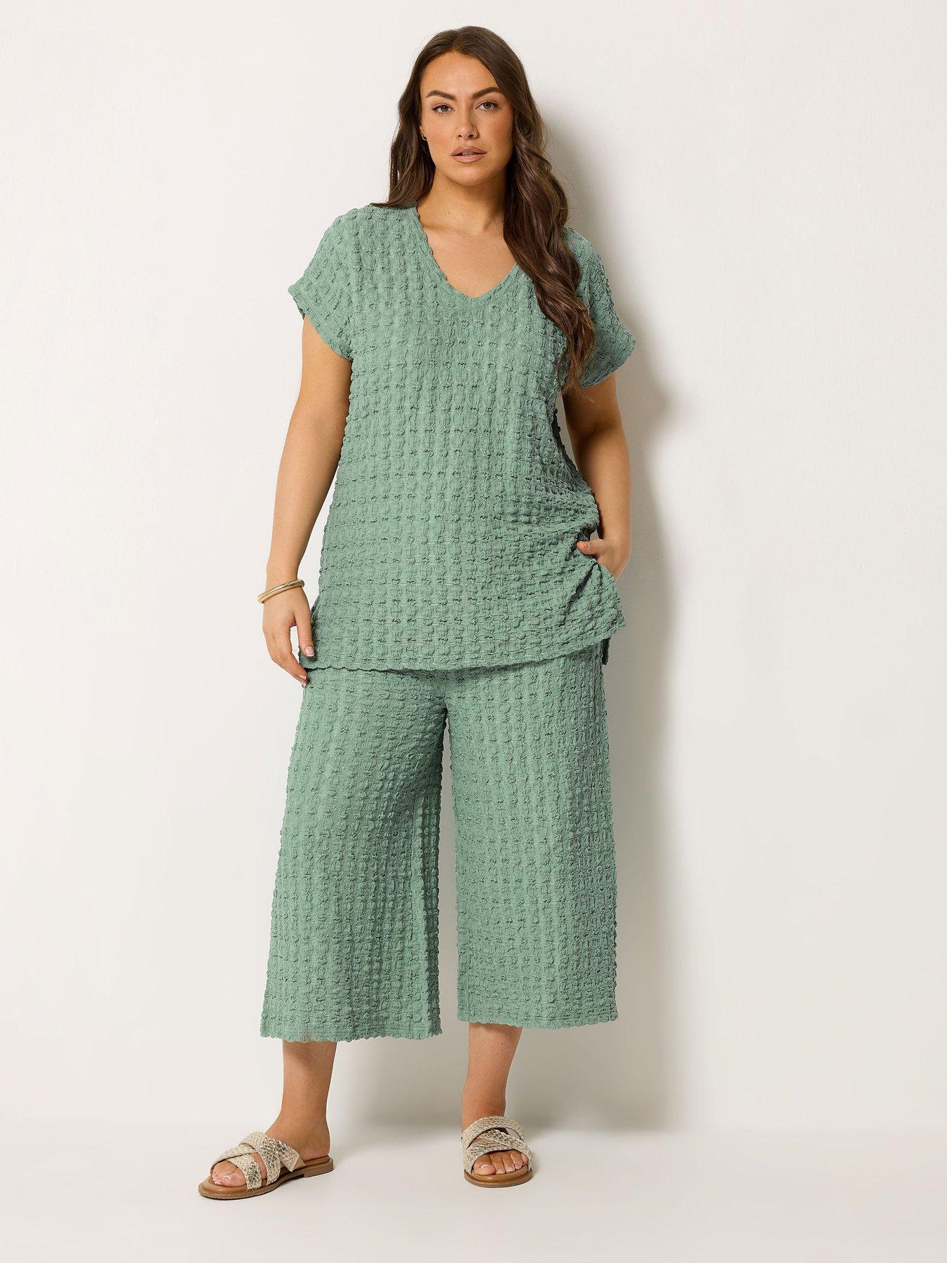 Image 3 of 4 of Yours Curve Bubble Texture Top - Sage Green