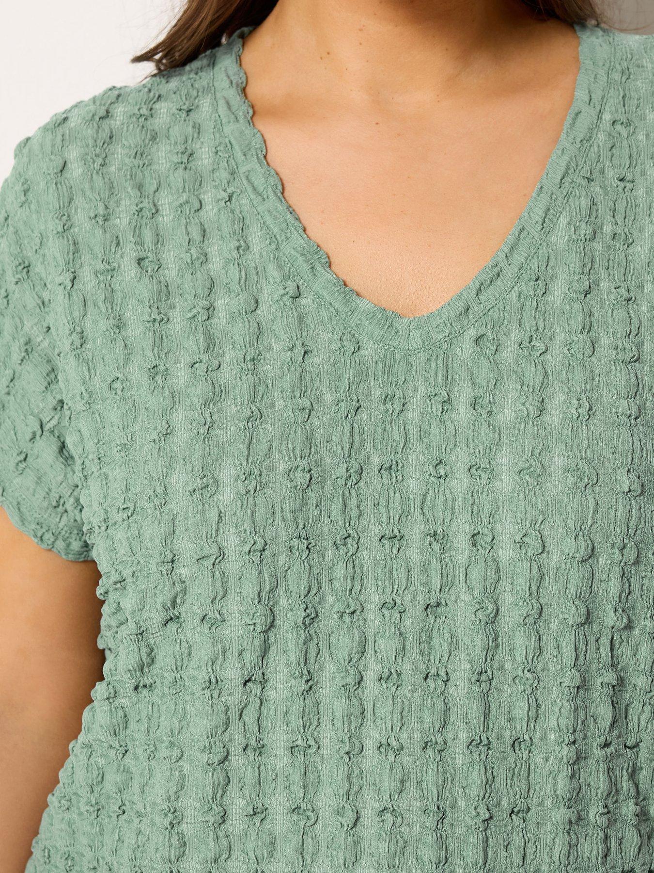 Image 4 of 4 of Yours Curve Bubble Texture Top - Sage Green