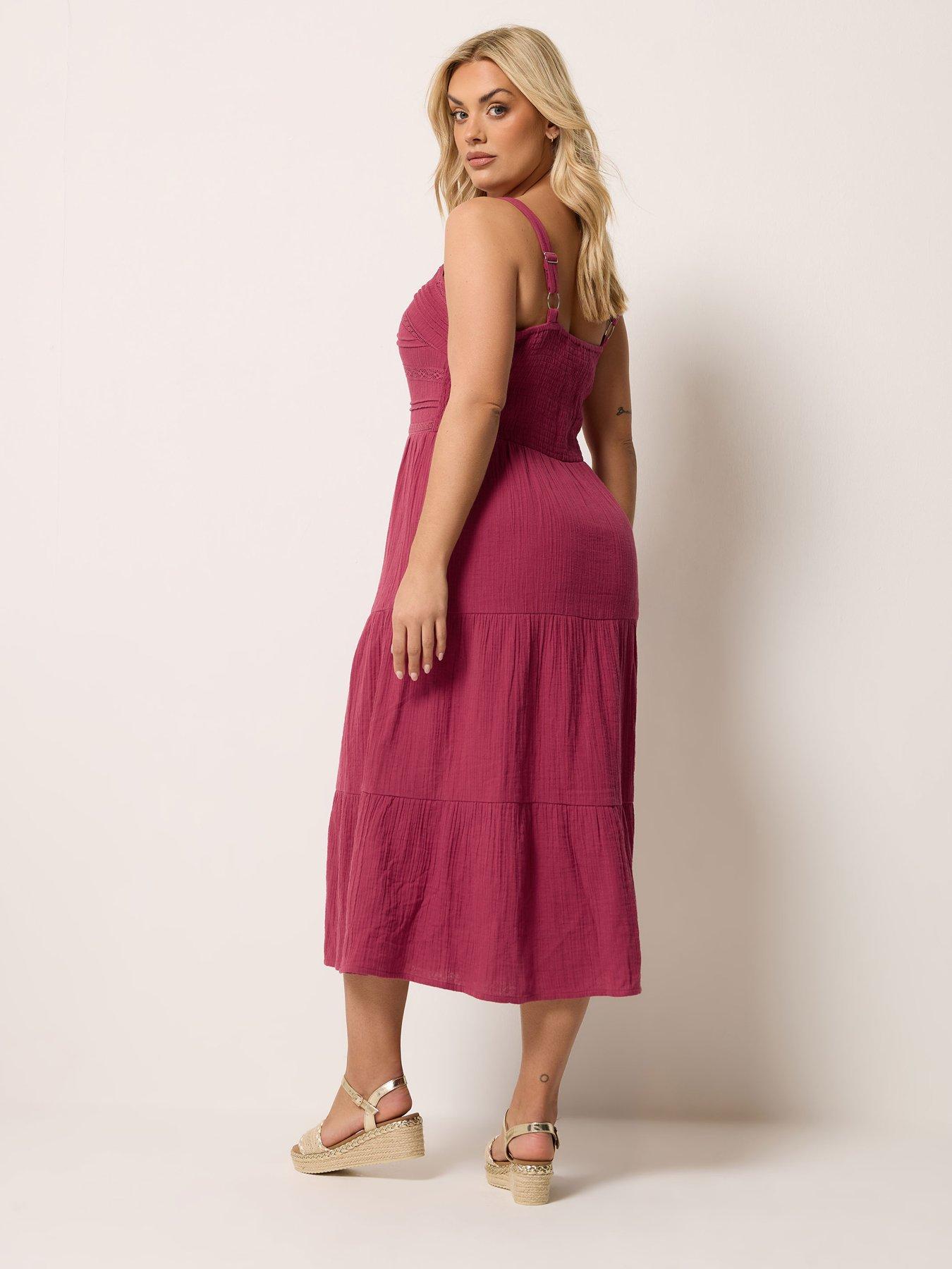 Image 2 of 5 of Yours Curve Cheesecloth Pleated Tie Dress - Pink