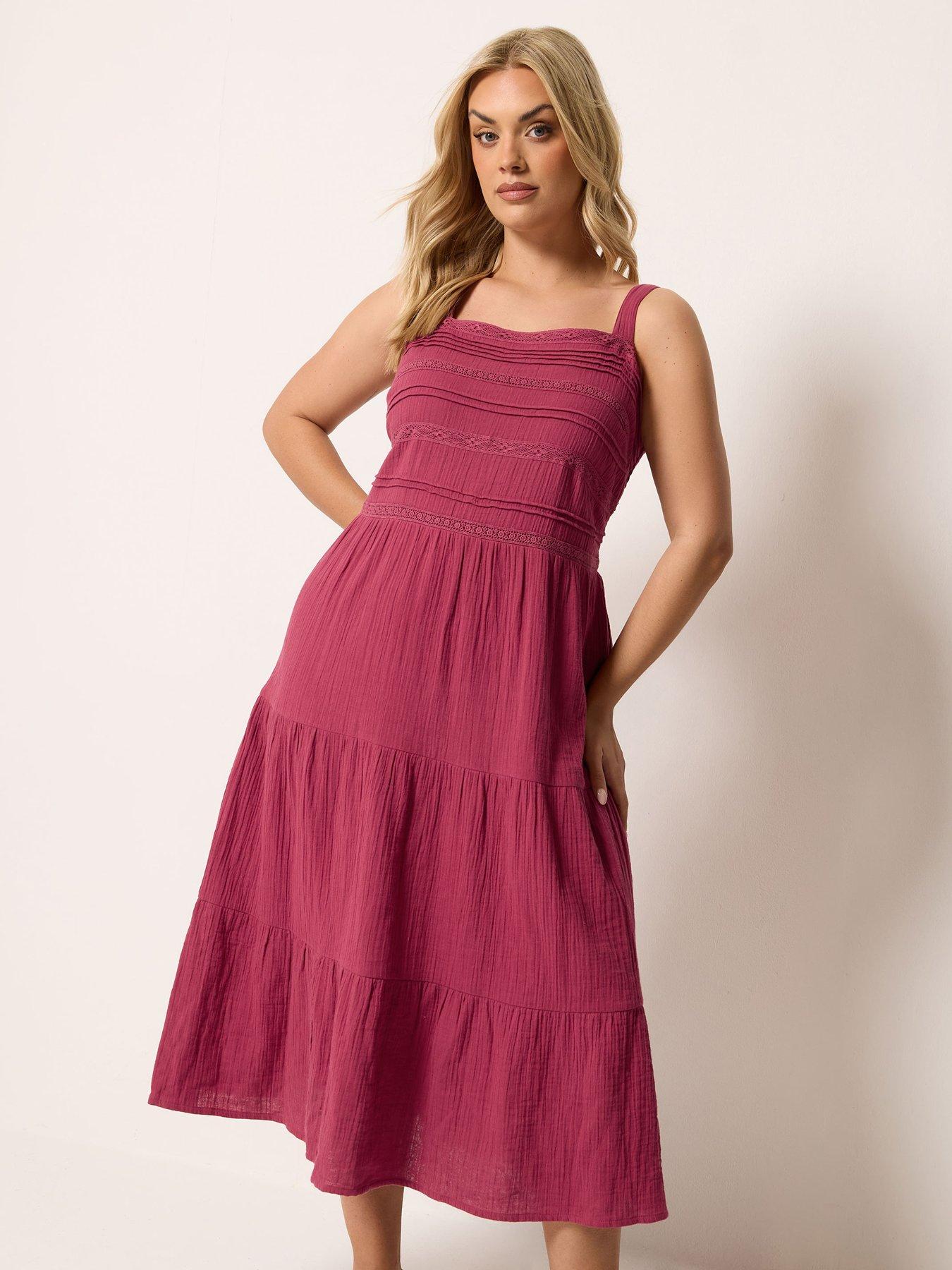 Image 3 of 5 of Yours Curve Cheesecloth Pleated Tie Dress - Pink