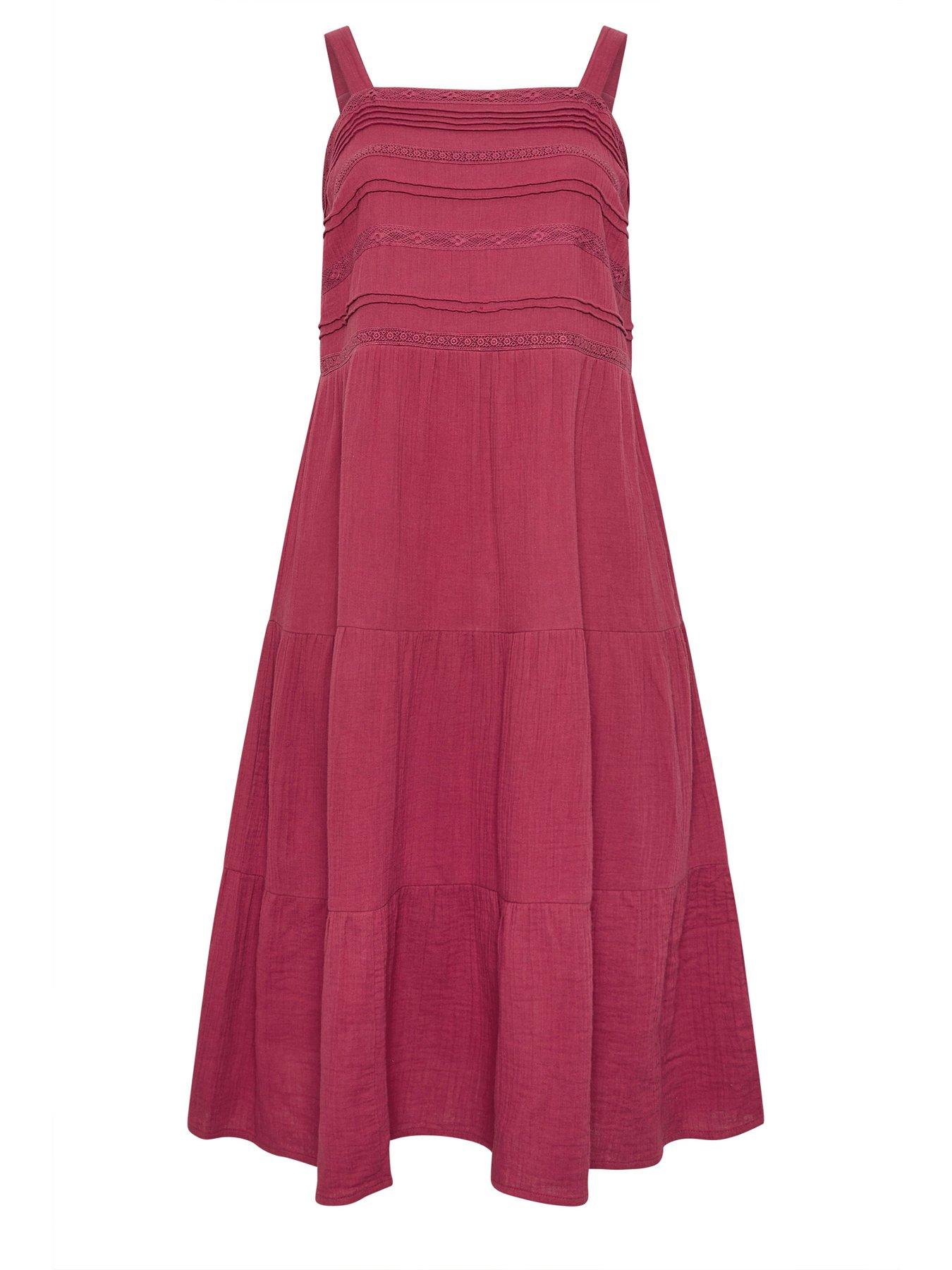 Image 5 of 5 of Yours Curve Cheesecloth Pleated Tie Dress - Pink