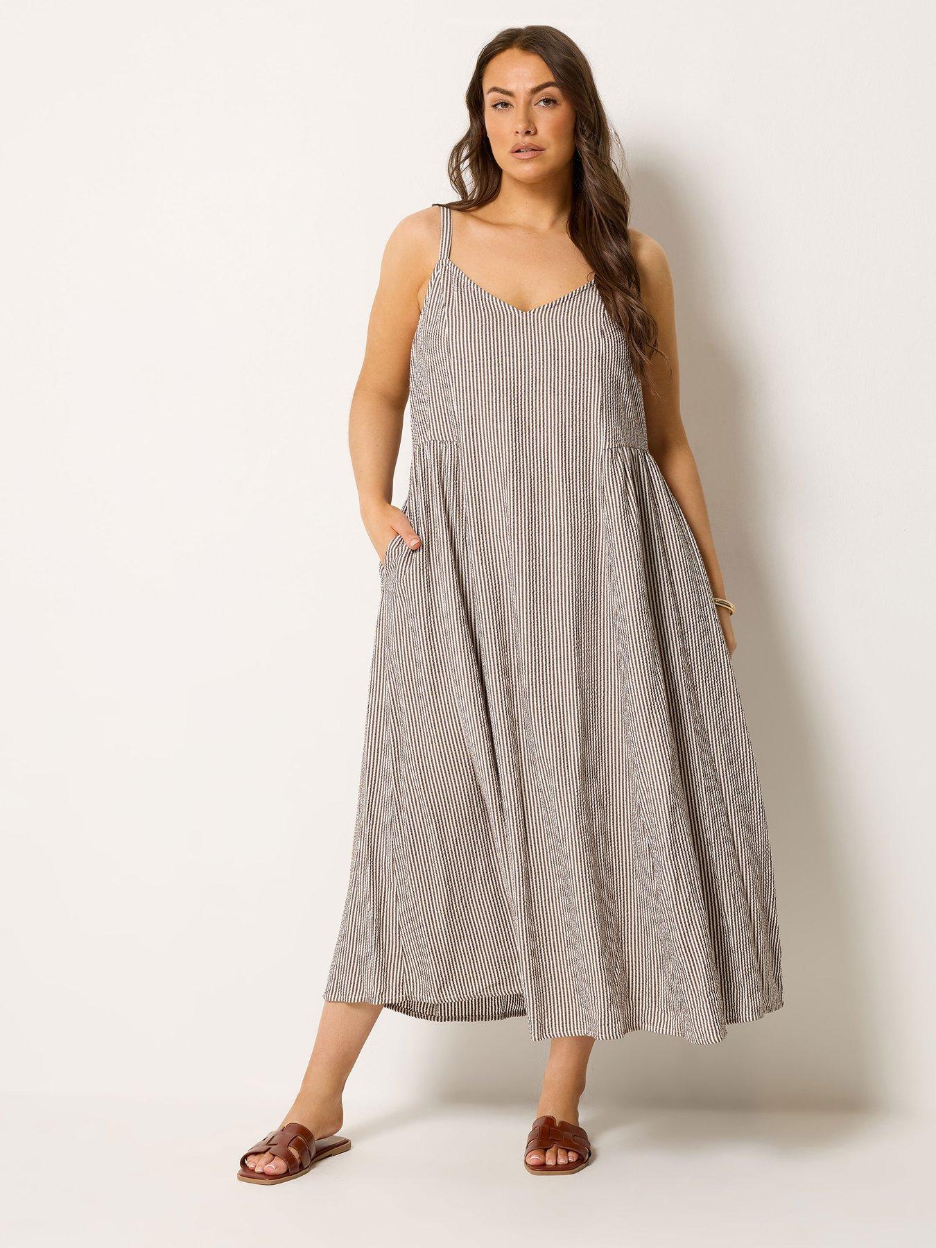 Yours Curve Stripe Print Maxi Dress - Brown