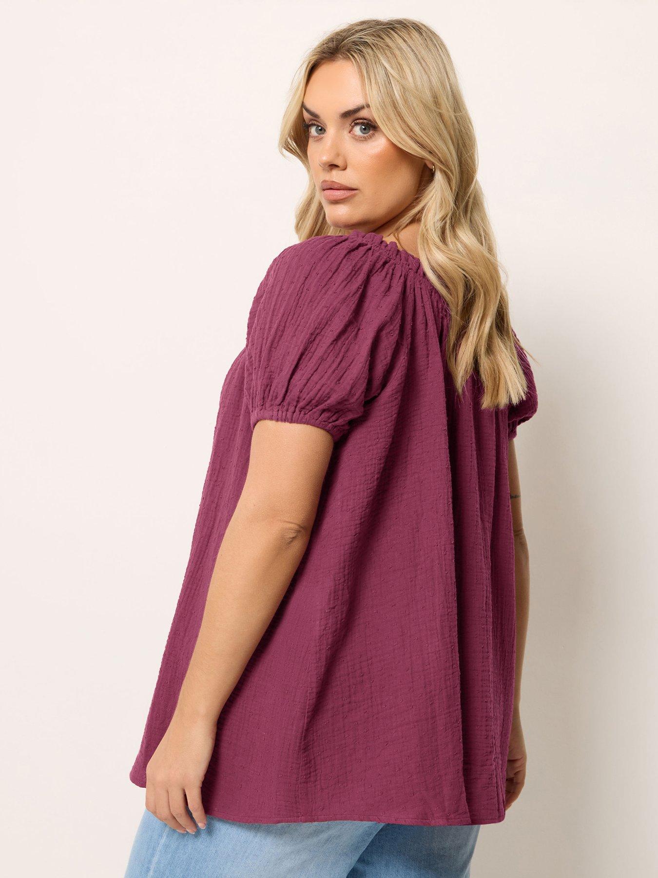 Image 2 of 4 of Yours Curve Cheesecloth Dobby Bardot Top - Burgundy