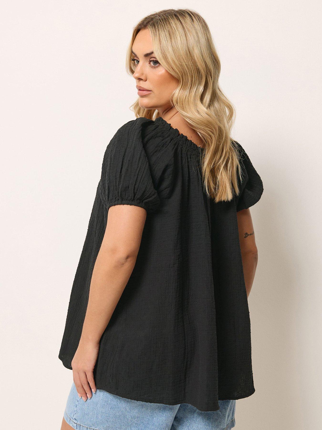 yours-curve-cheesecloth-dobby-bardot-top-blackstillFront