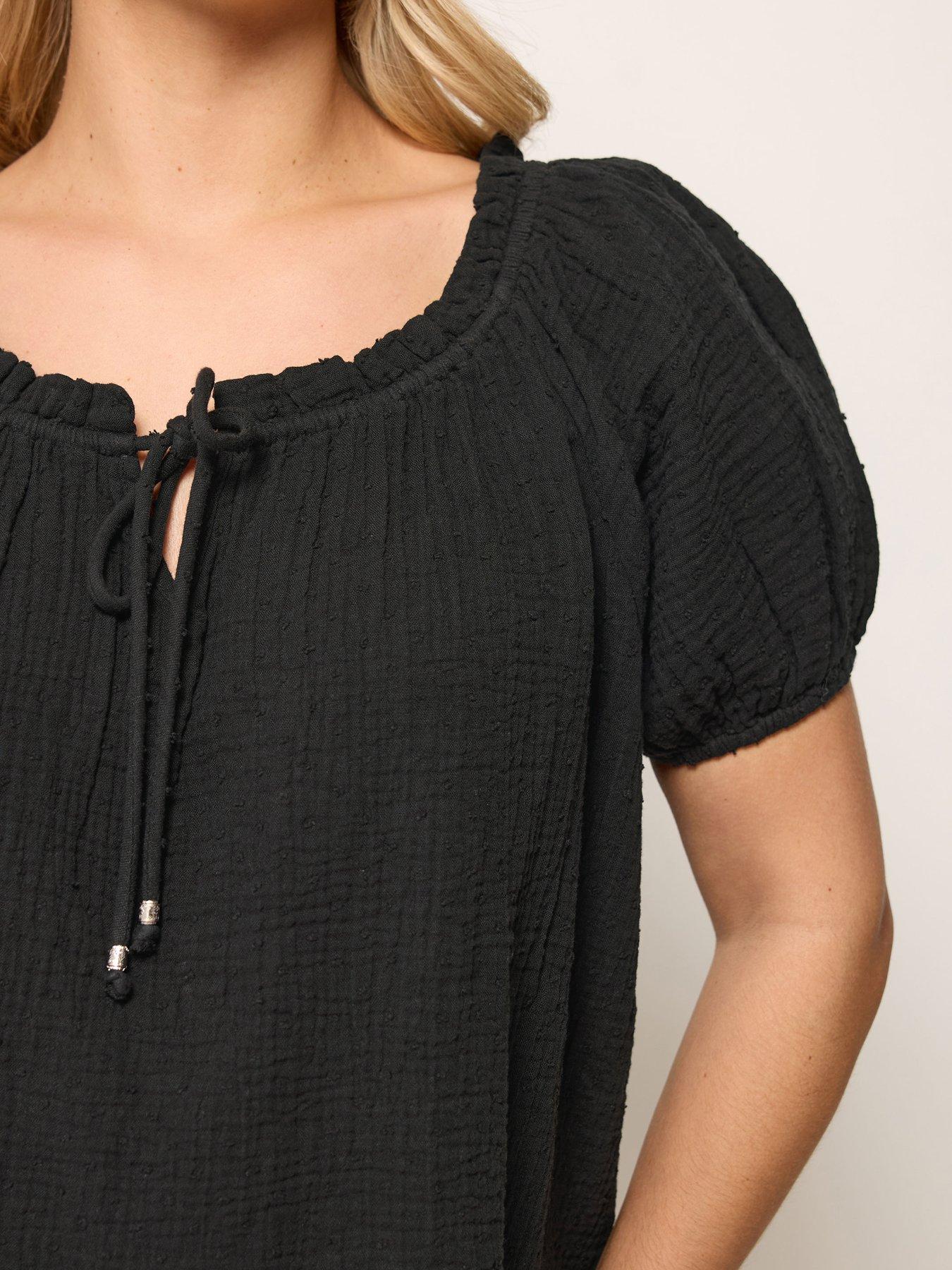 yours-curve-cheesecloth-dobby-bardot-top-blackoutfit
