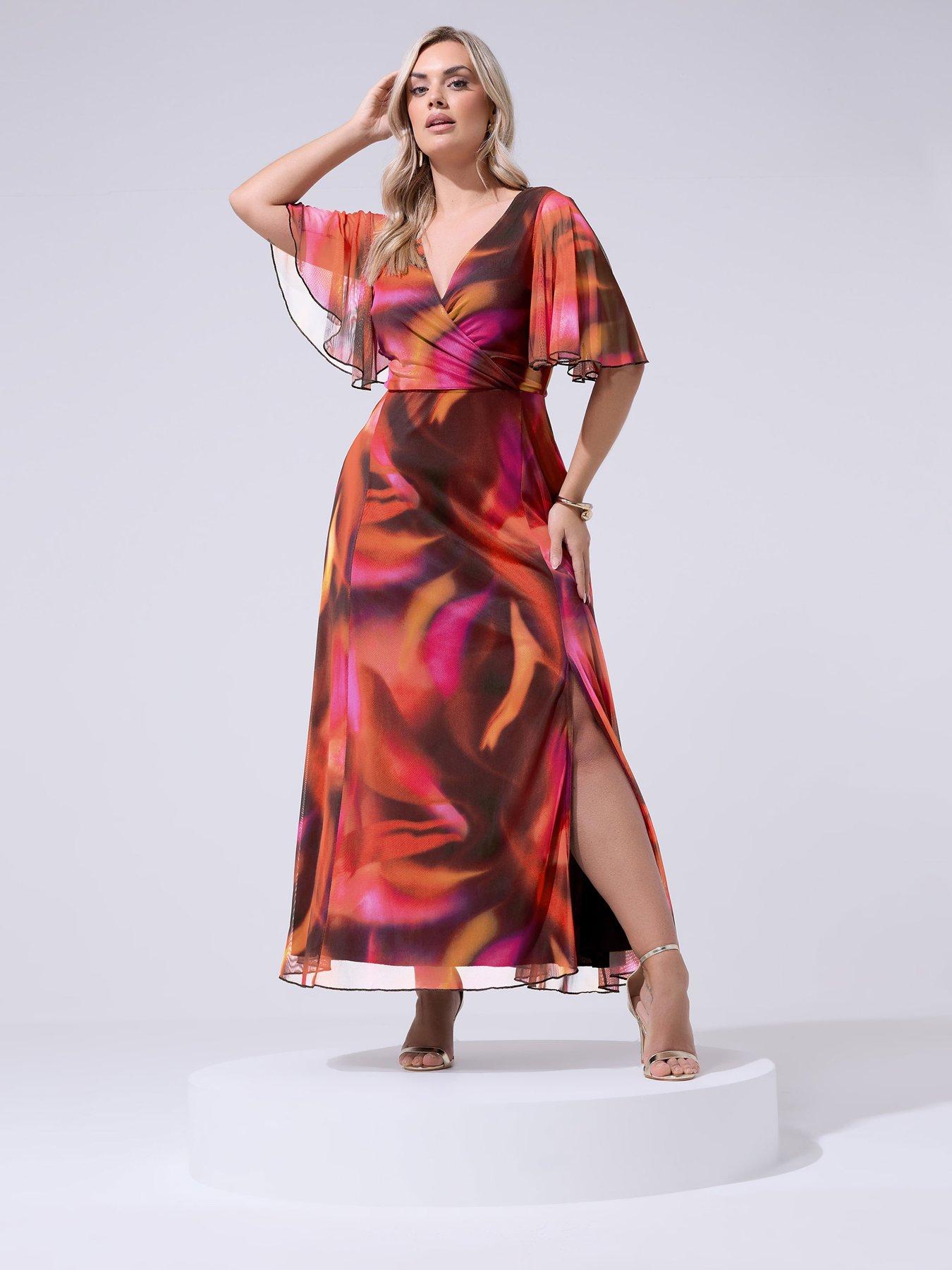 Image 3 of 4 of Yours Curve Abstract Wrap Mesh Dress
