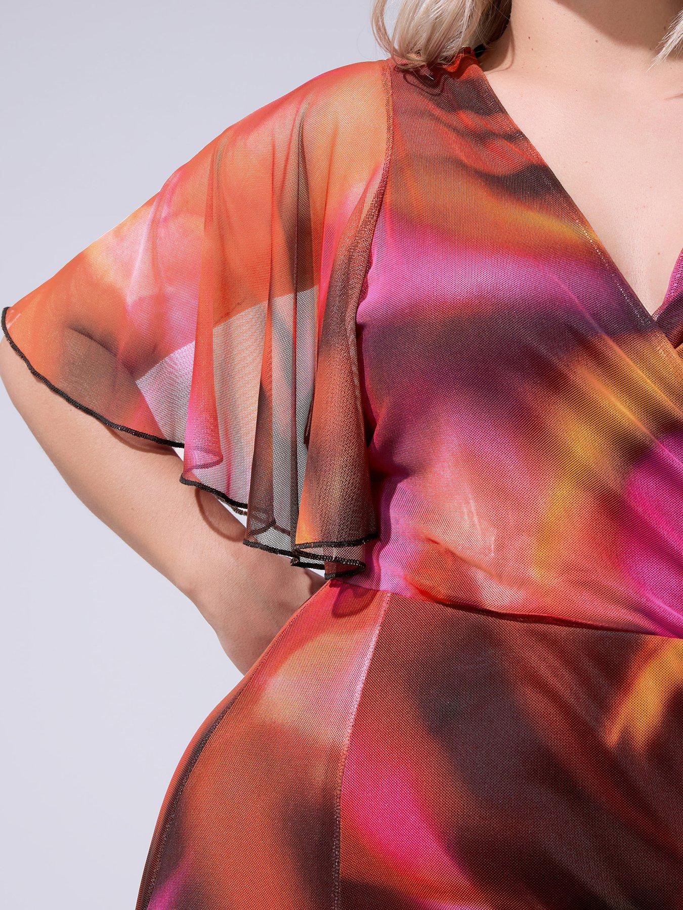 Image 4 of 4 of Yours Curve Abstract Wrap Mesh Dress