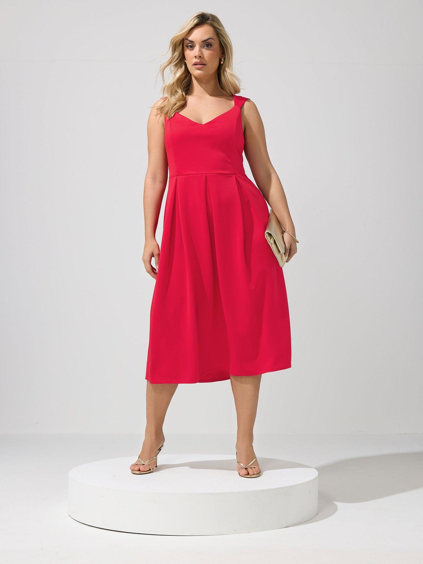 Yours Curve Sweetheart Scuba Skater Dress - Red