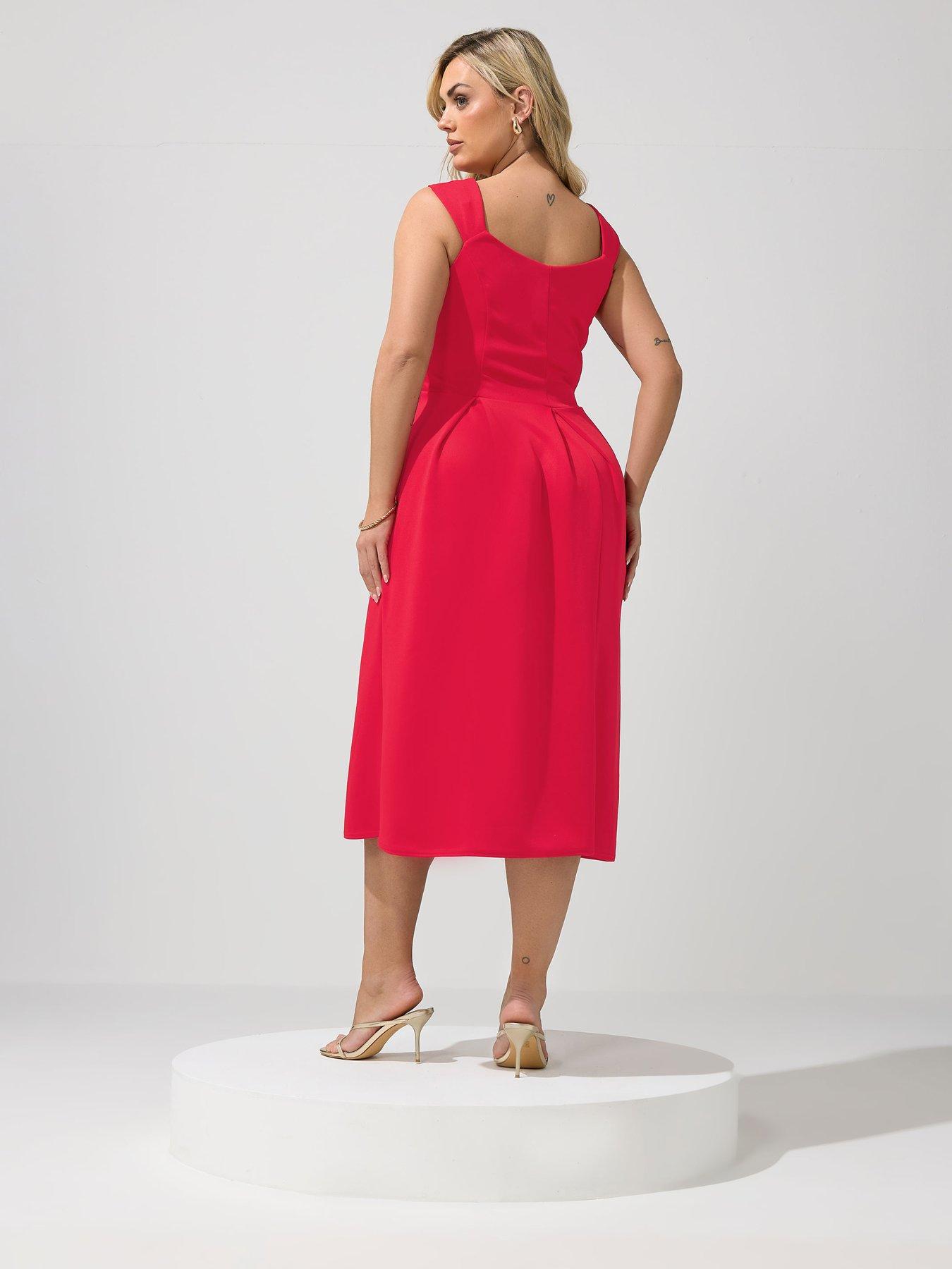 Image 2 of 4 of Yours Curve Sweetheart Scuba Skater Dress - Red