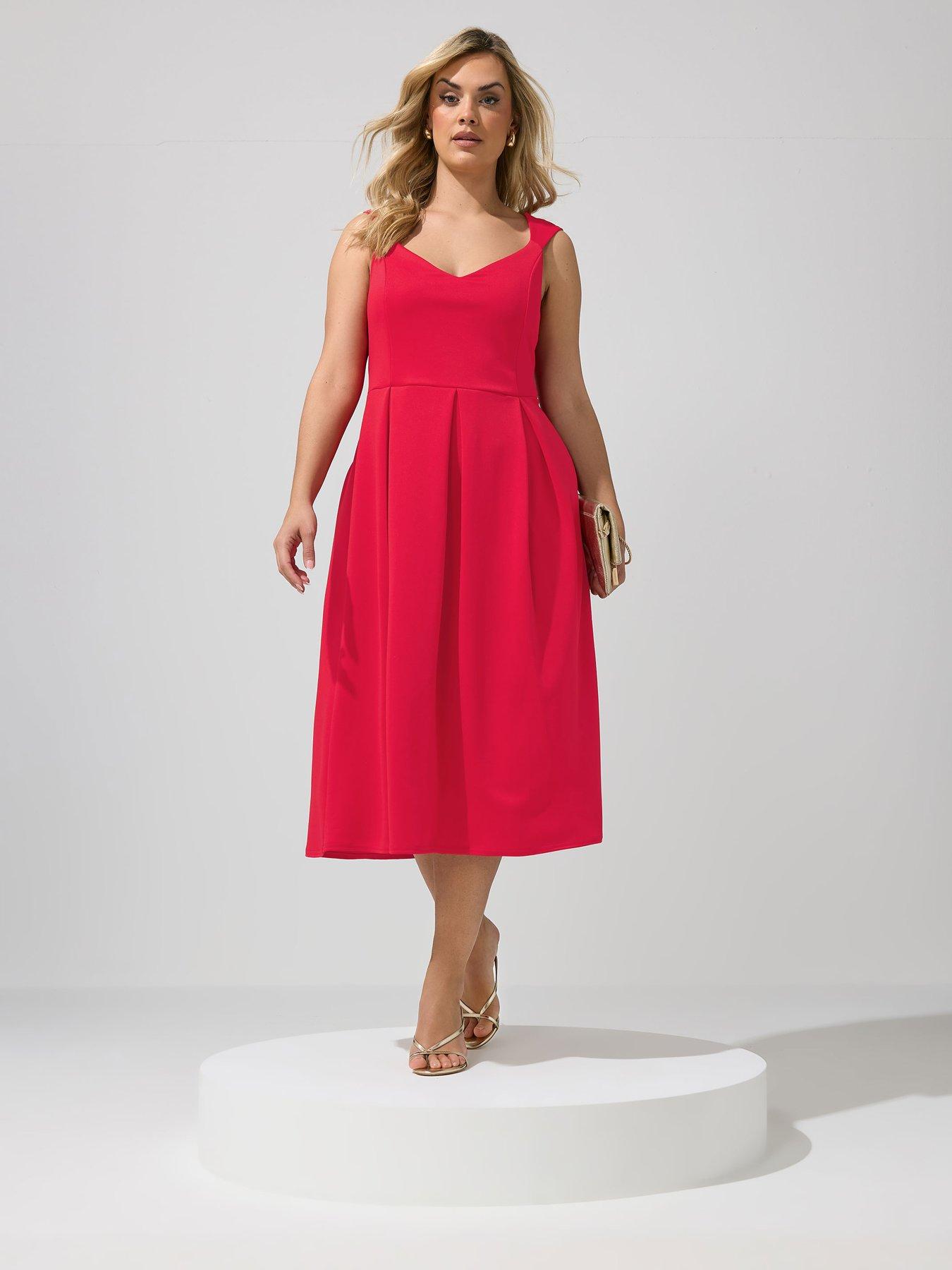 Image 3 of 4 of Yours Curve Sweetheart Scuba Skater Dress - Red