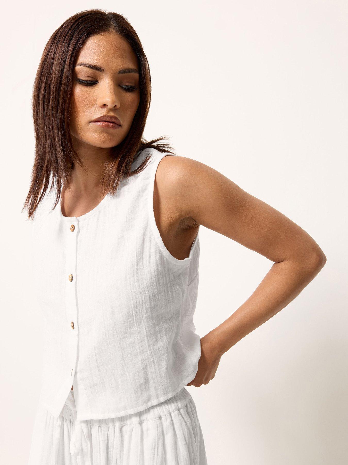 PixieGirl Petite Cheesecloth Button Top - White