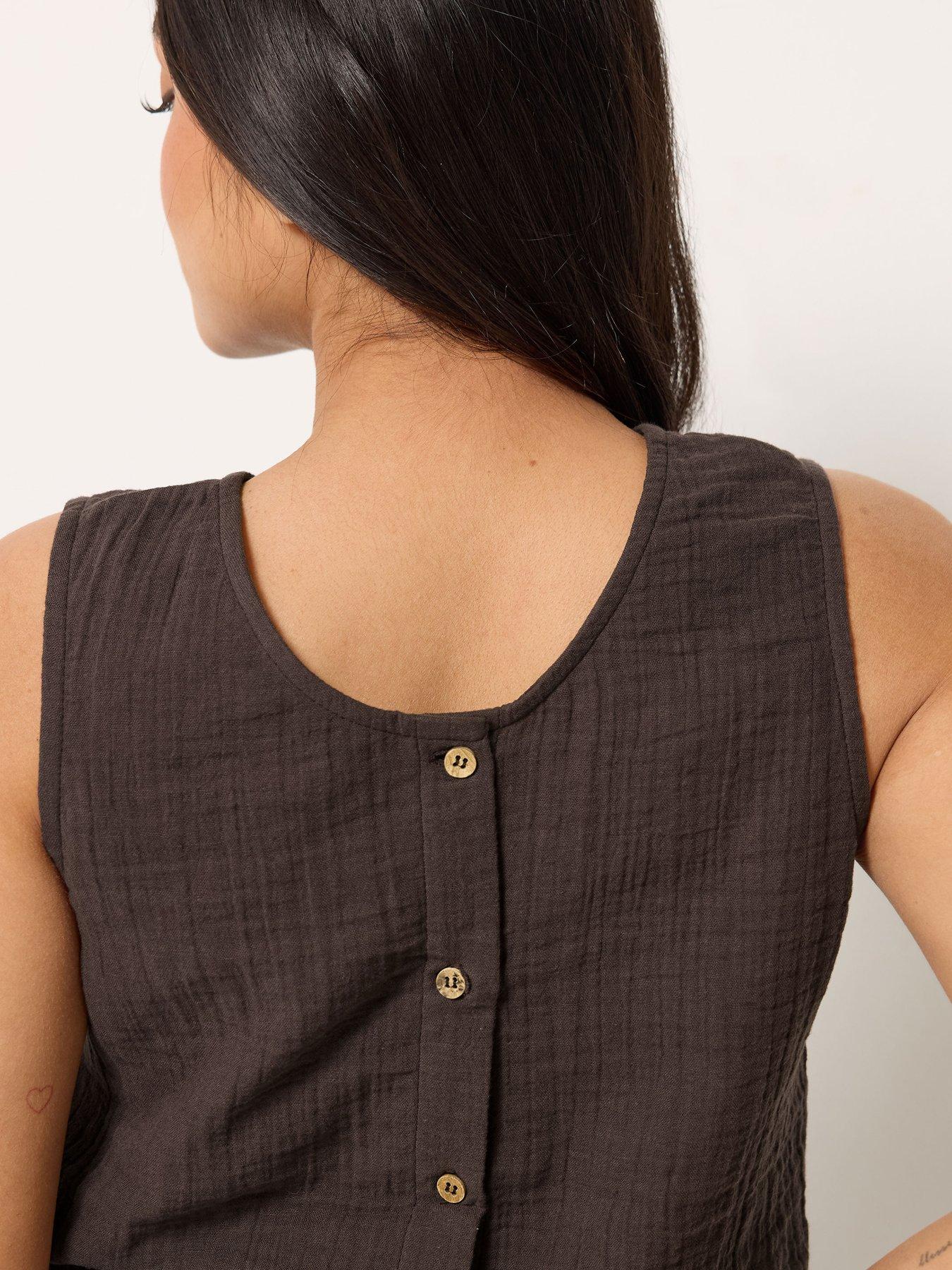 Image 4 of 4 of PixieGirl Petite Cheesecloth Button Top - Brown