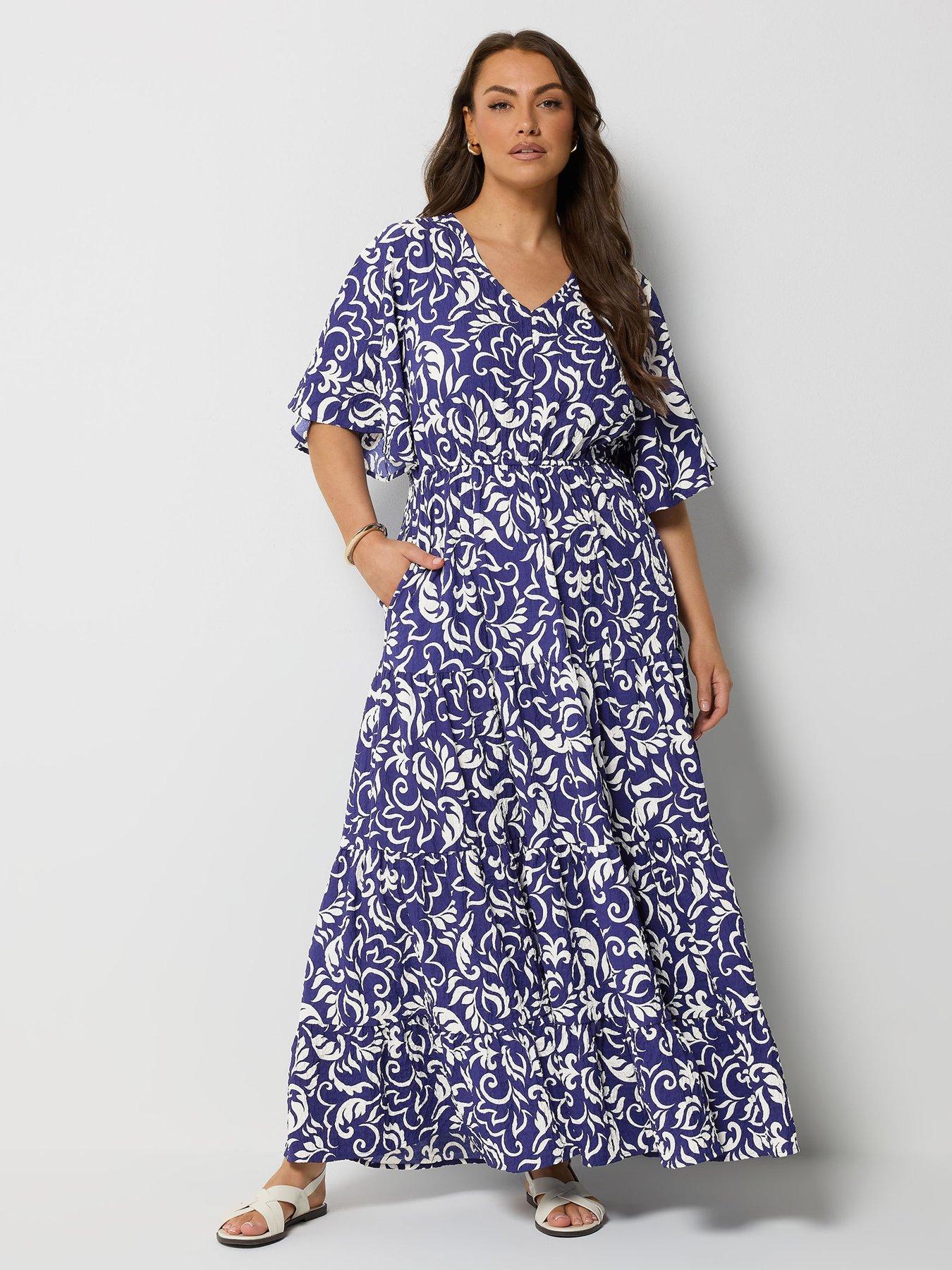 Yours Curve Textured Maxi Dress - Blue