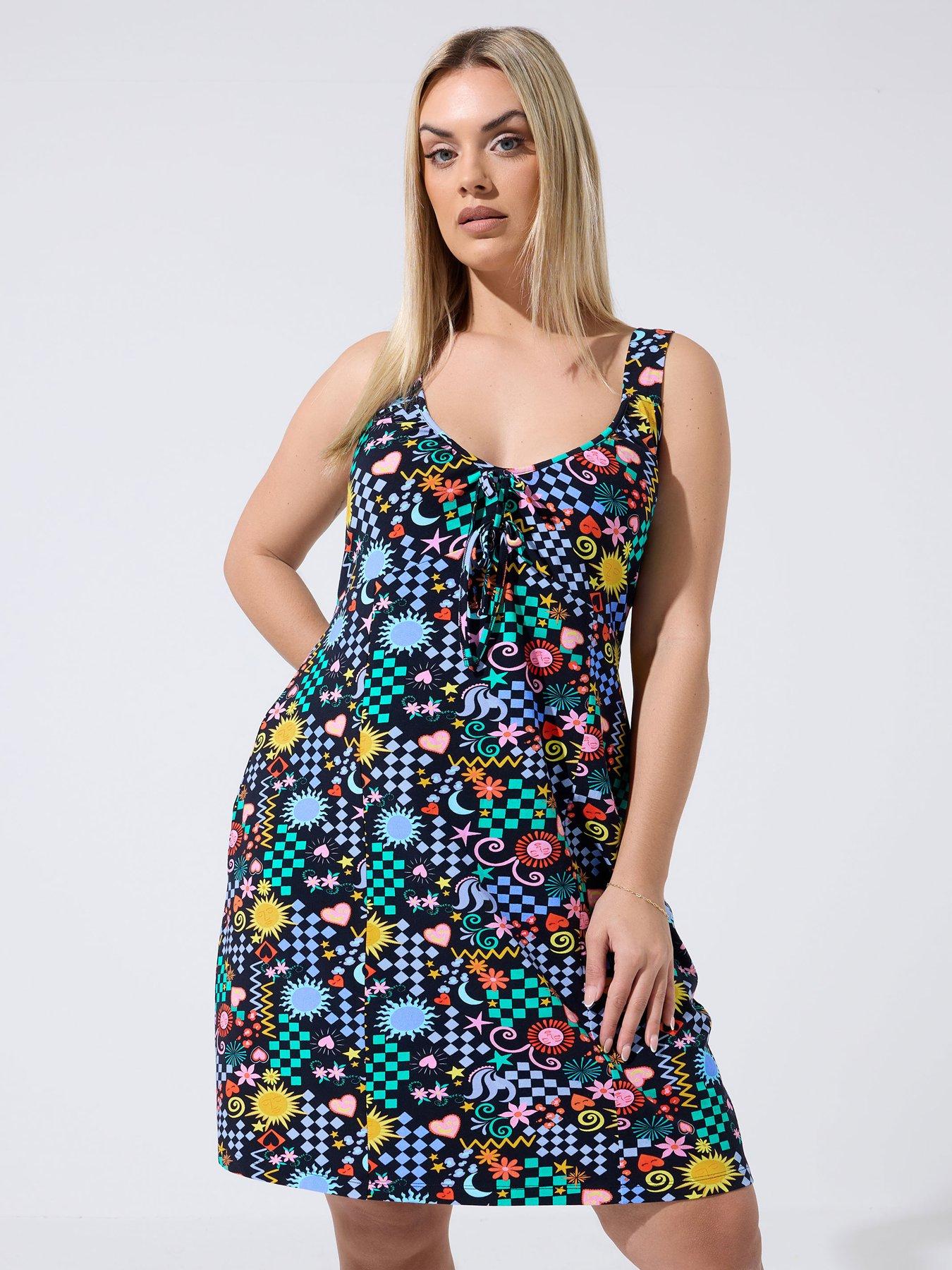 Yours Curve Printed Mini Dress - Black