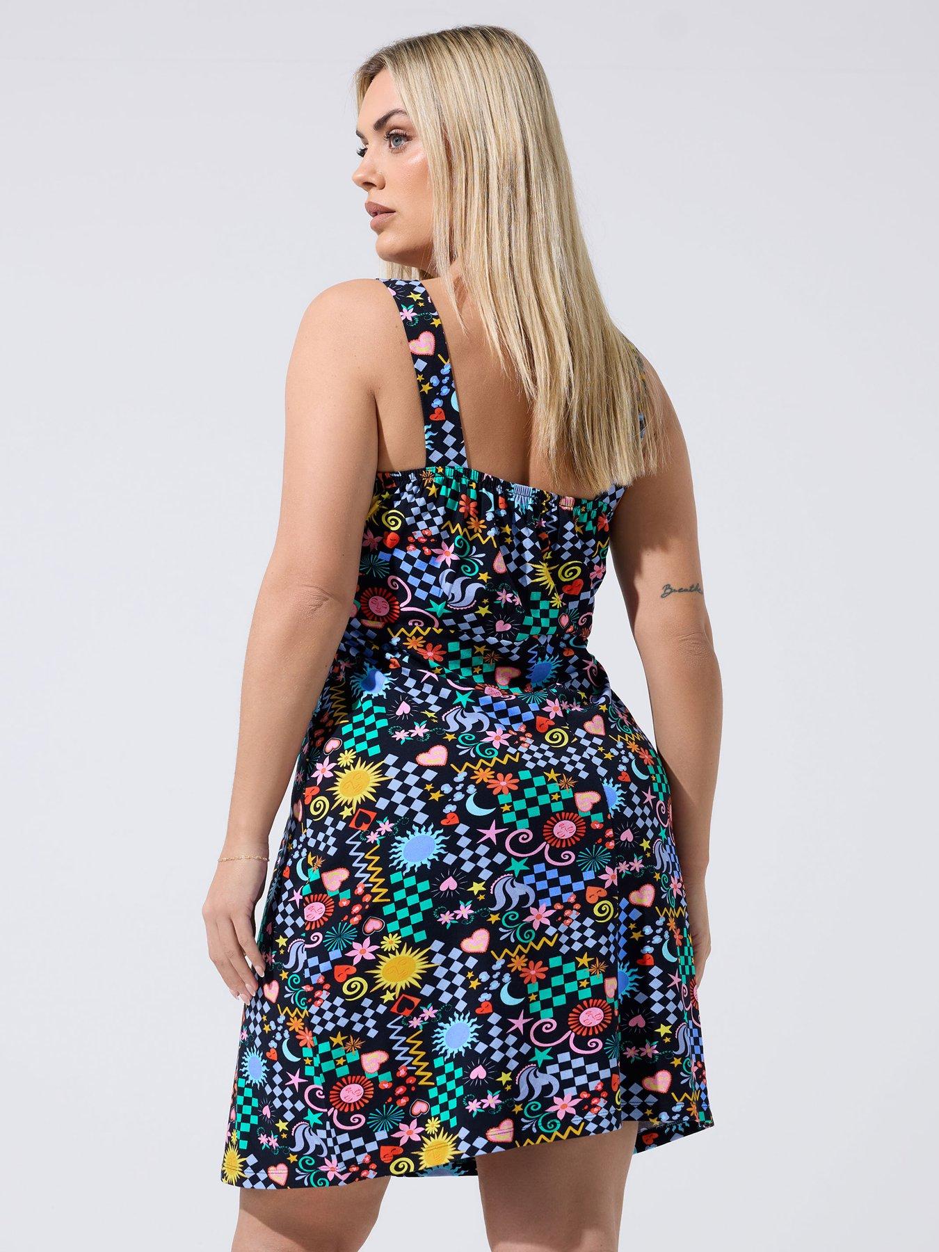 yours-curve-printed-mini-dress-blackstillFront