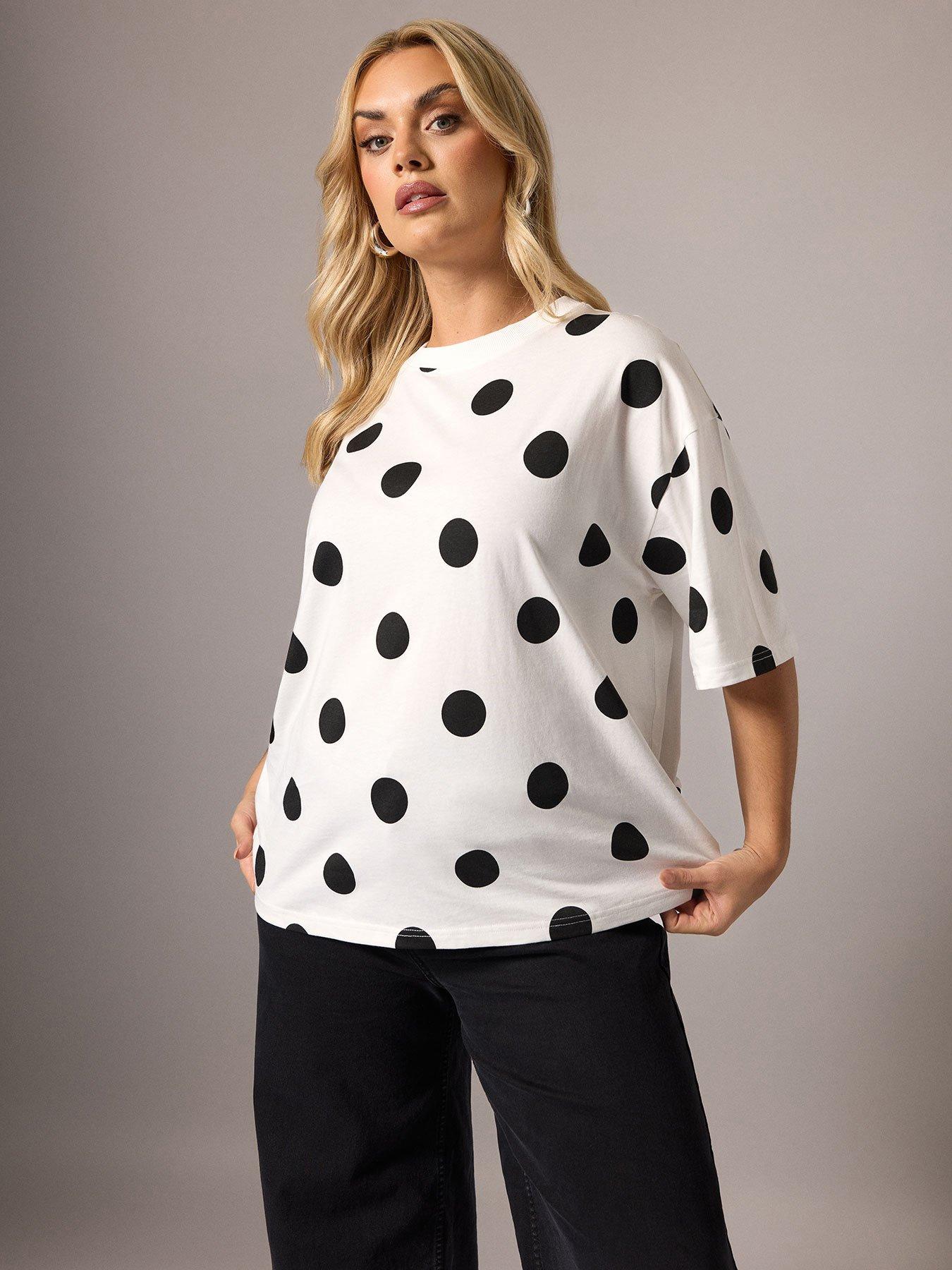 Yours Curve Polka Dot T-Shirt - Black
