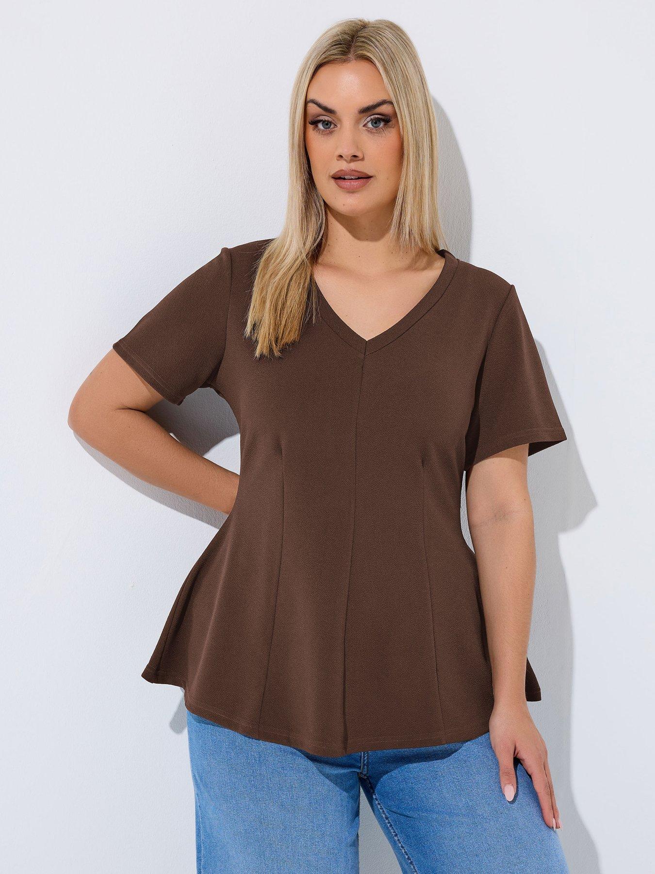 Image 1 of 4 of Yours Curve V Neck Corset Shaping Top - Brown
