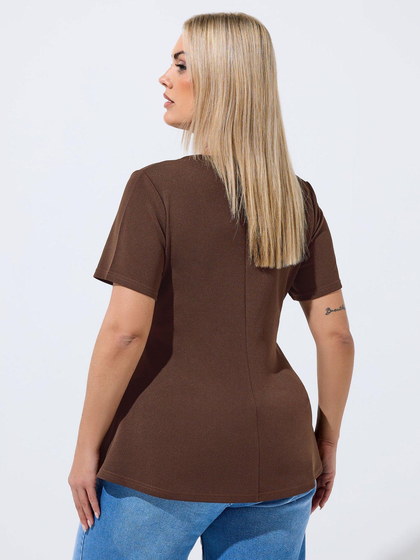 Image 2 of 4 of Yours Curve V Neck Corset Shaping Top - Brown