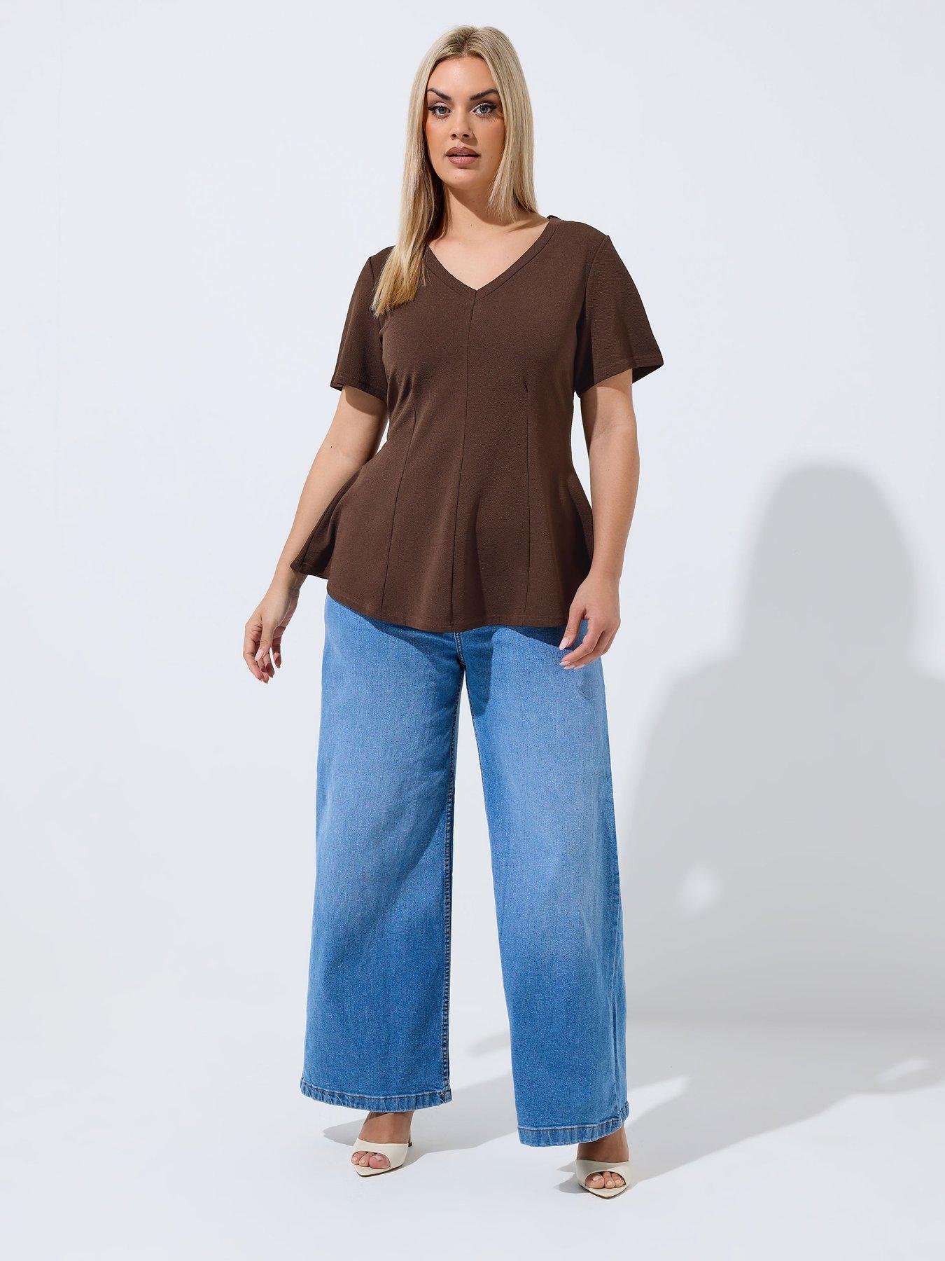 Image 3 of 4 of Yours Curve V Neck Corset Shaping Top - Brown