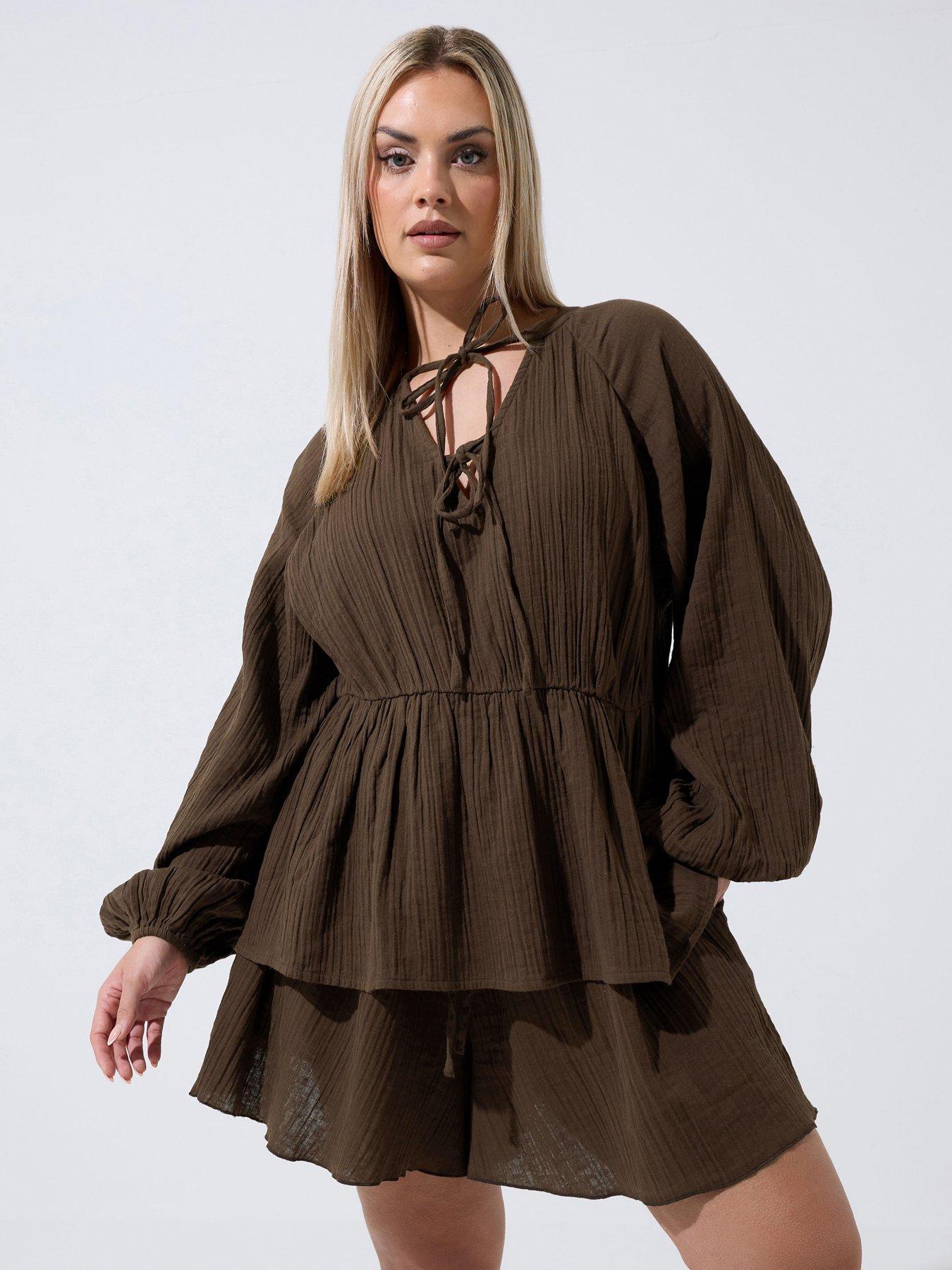 Yours Curve Cheesecloth Top - Chocolate
