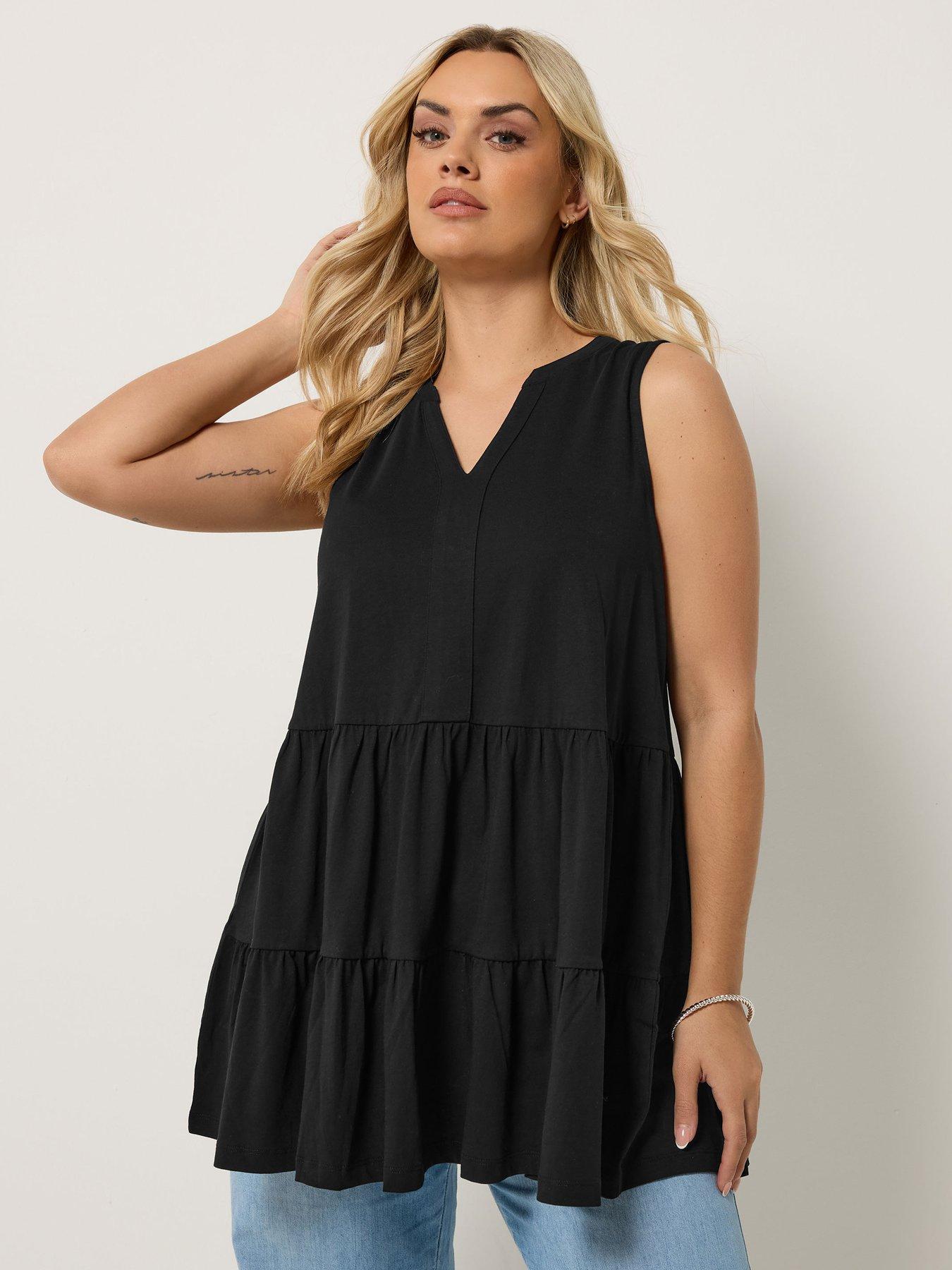 Yours Curve Notch Neck Tiered Vest - Black