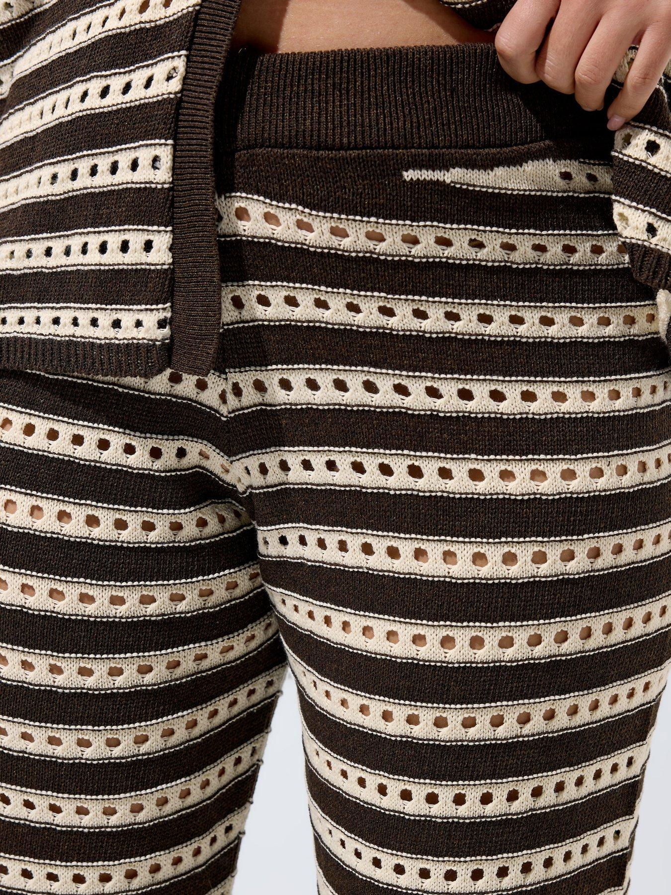 Image 4 of 4 of Yours Curve Knit Stripe Print Trousers - Brown