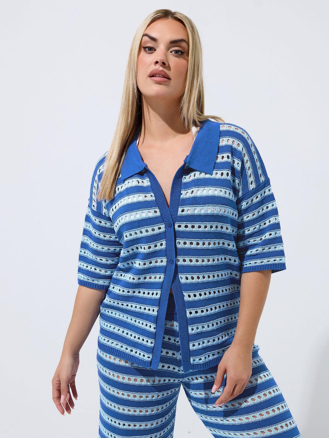Image 1 of 4 of Yours Curve Stripe Knit Shirt - Blue