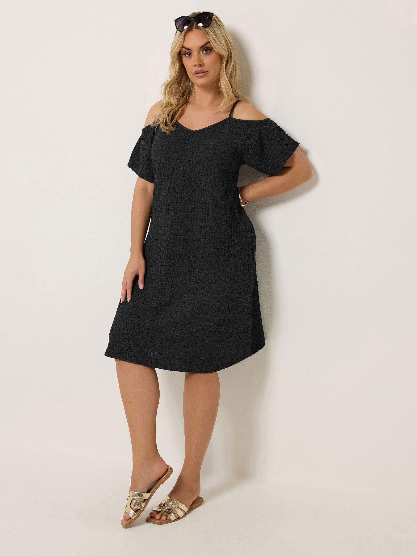 Yours Curve Textured Cold Shoulder Dress - Black