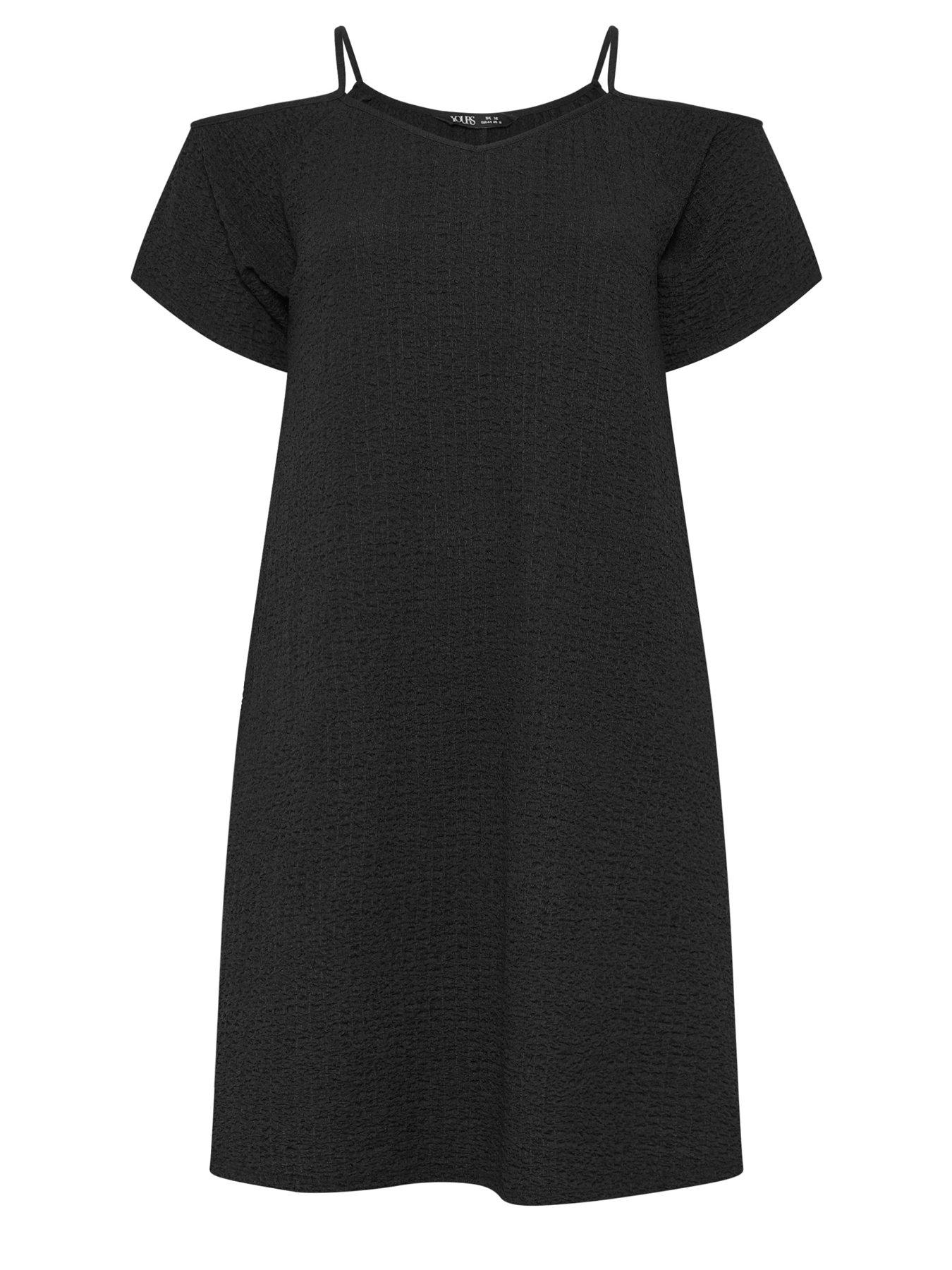 Image 5 of 5 of Yours Curve Textured Cold Shoulder Dress - Black